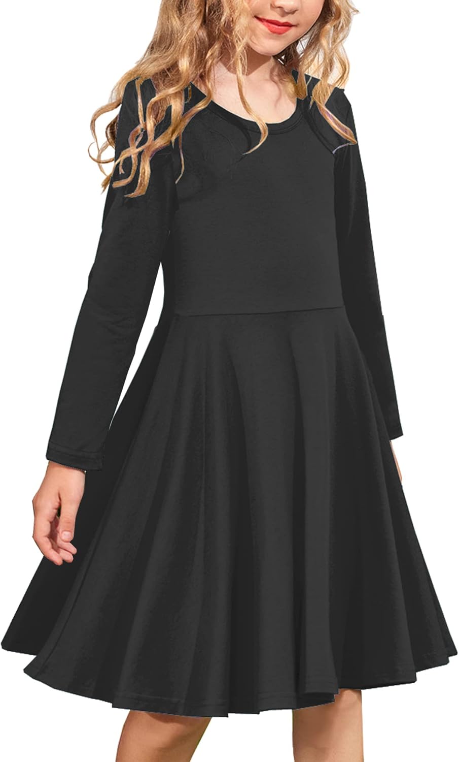 Arshiner Girls Long Sleeve Stretchy Dress A line T...