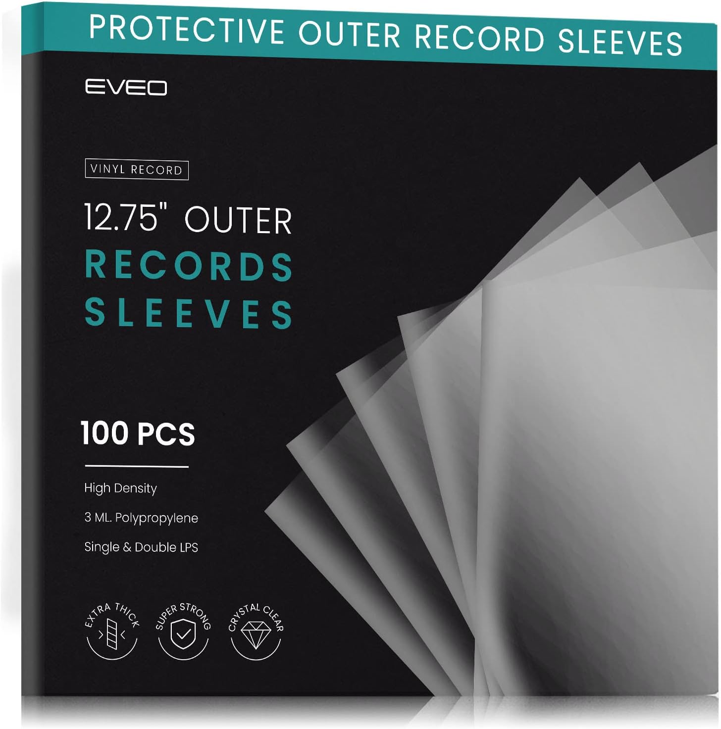 100 Record Sleeves for Vinyl Record- Crystal Clear Professional Vinyl Record Sto...
