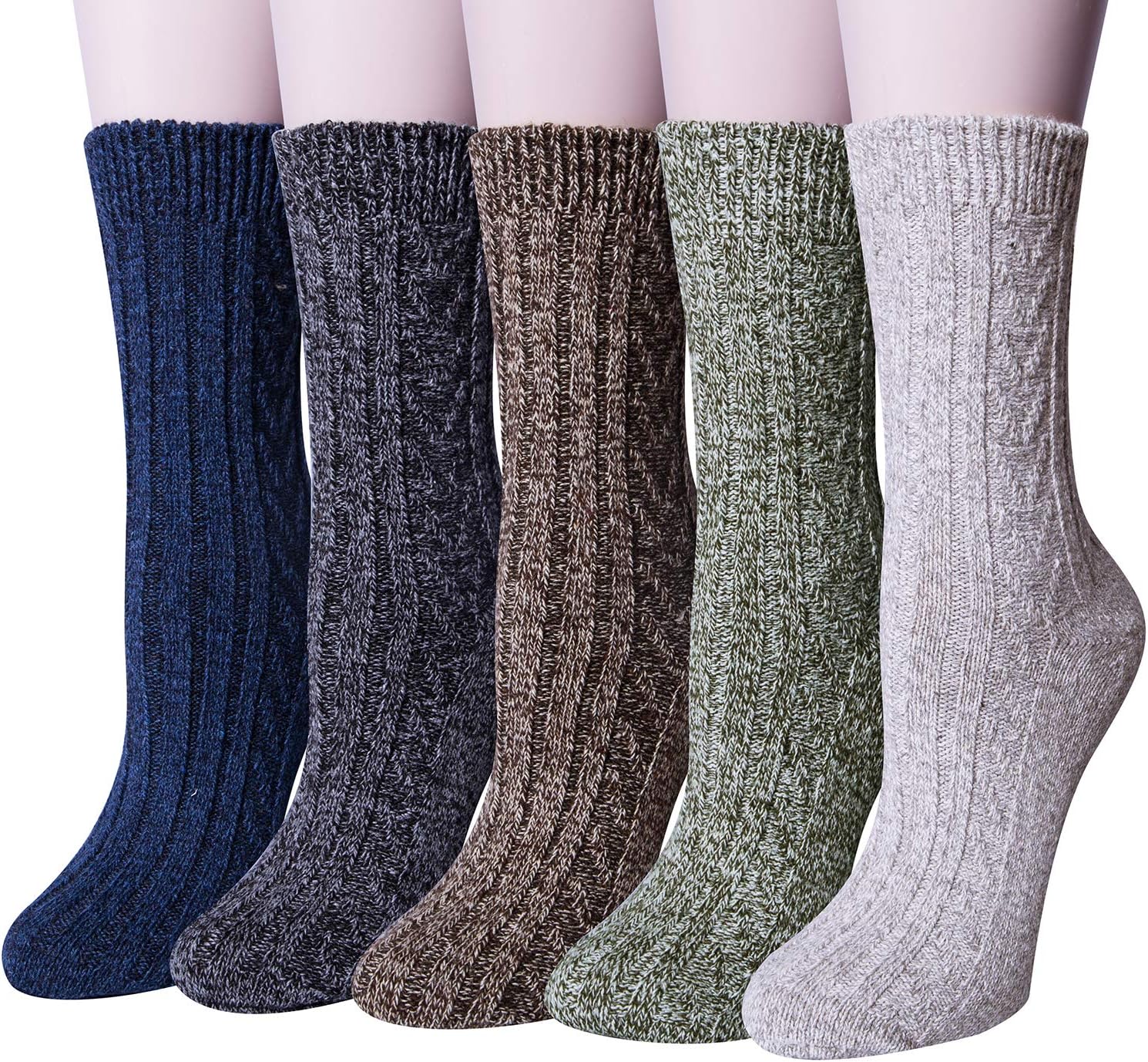 Loritta Pack of 5 Womens Wool Socks Winter Warm Thick Knit Soft Vintage Casual C...