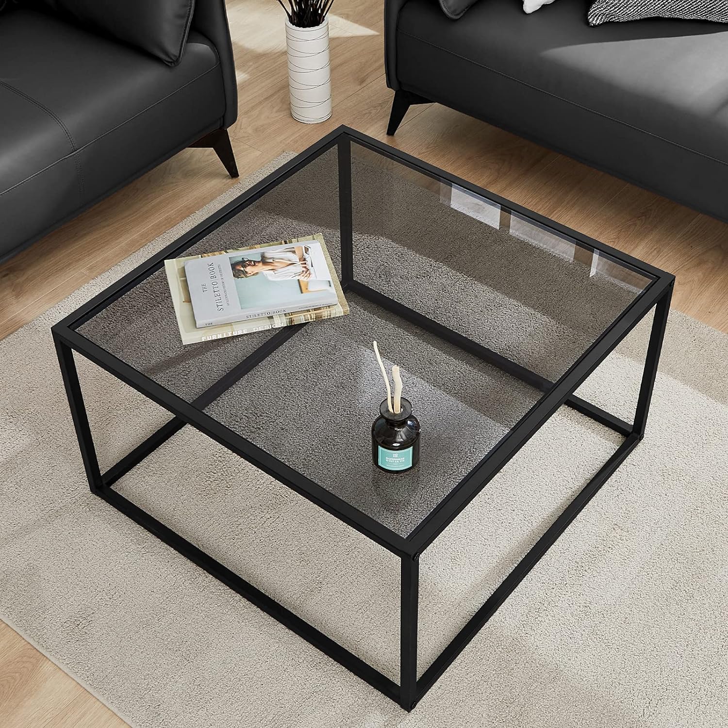 SAYGOER Glass Coffee Table, Small Modern Coffee Table Square Simple Center Table...
