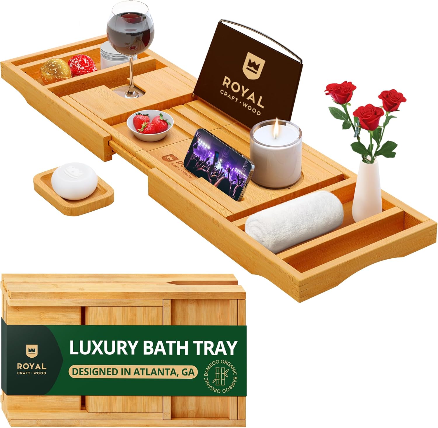 ROYAL CRAFT WOOD Premium Foldable Bathtub Tray - Expandable Bath Tray for Tub -...