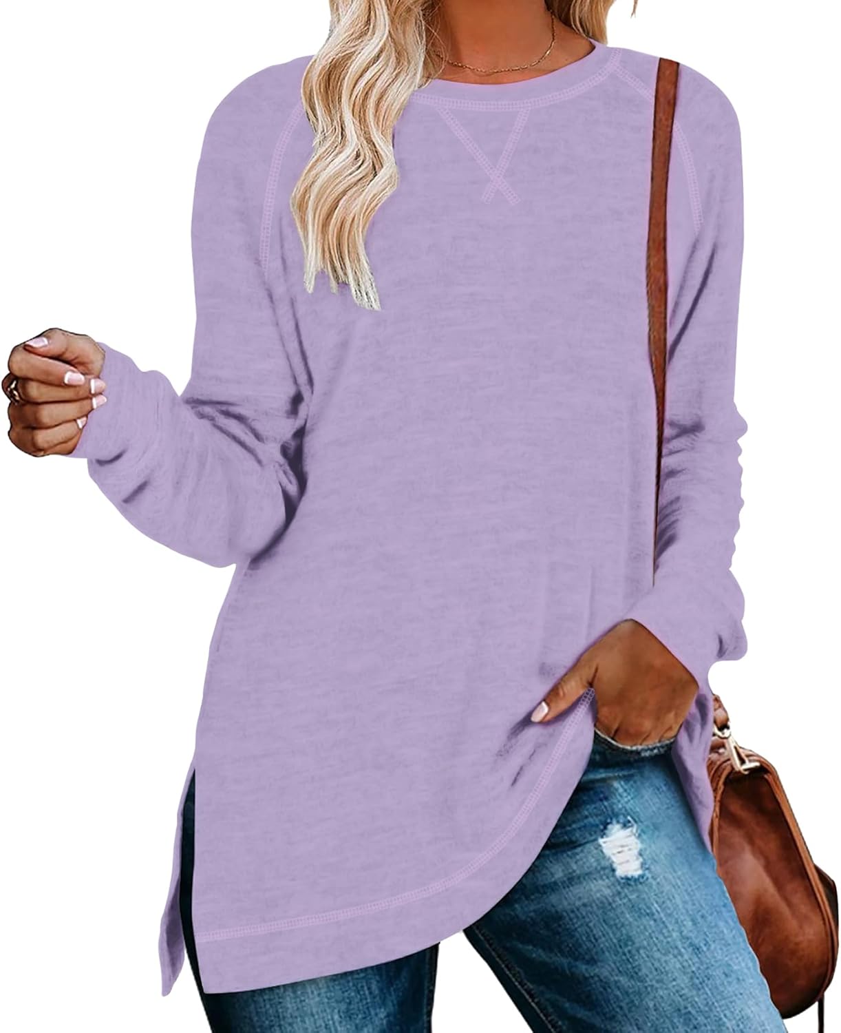 NILOUFO Womens Long Sleeve T Shirts Casual Blouses Trendy Tops Side Split Tunics...