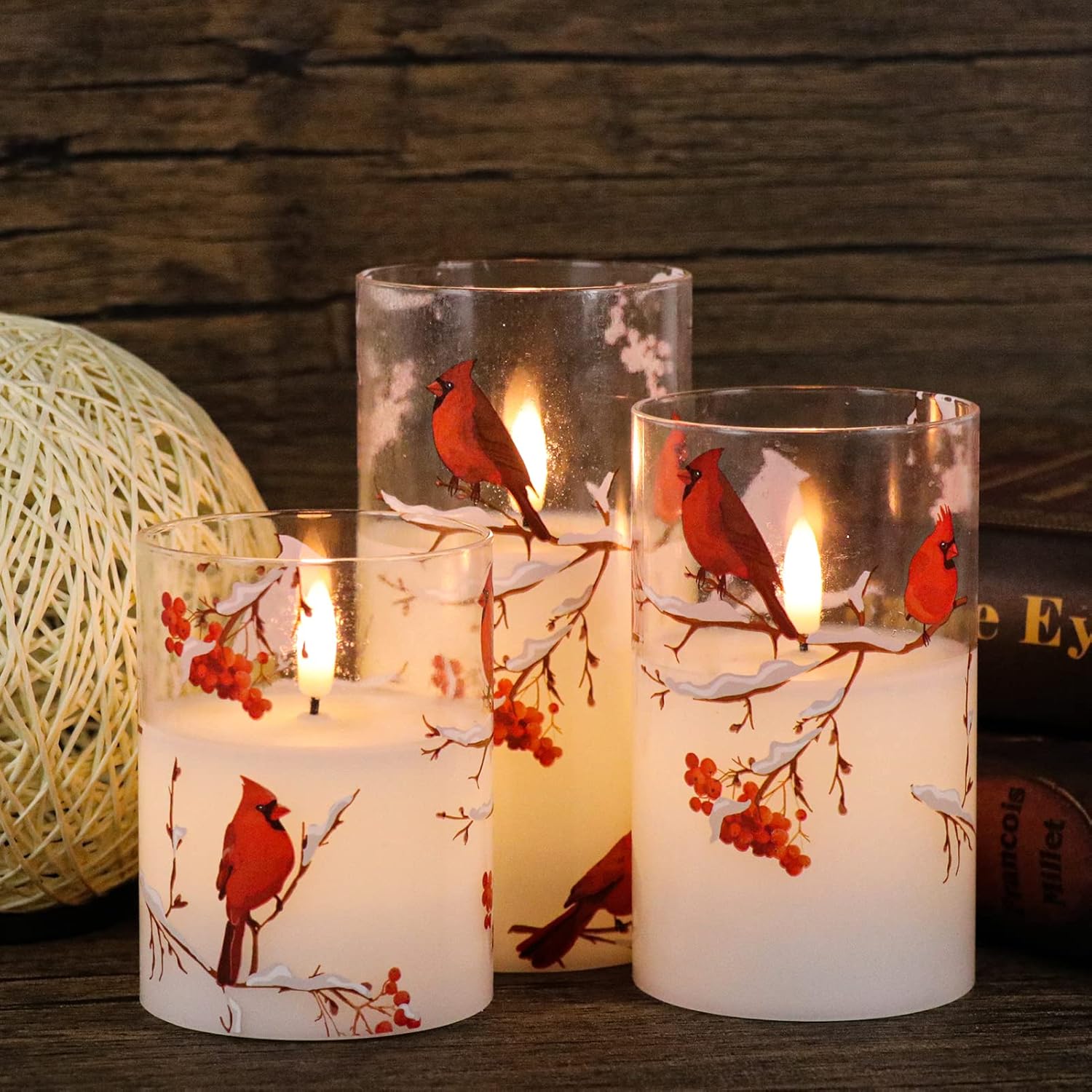 GenSwin Red Bird Glass Flameless Candles with Remote Timers, Battery Operated 3D...