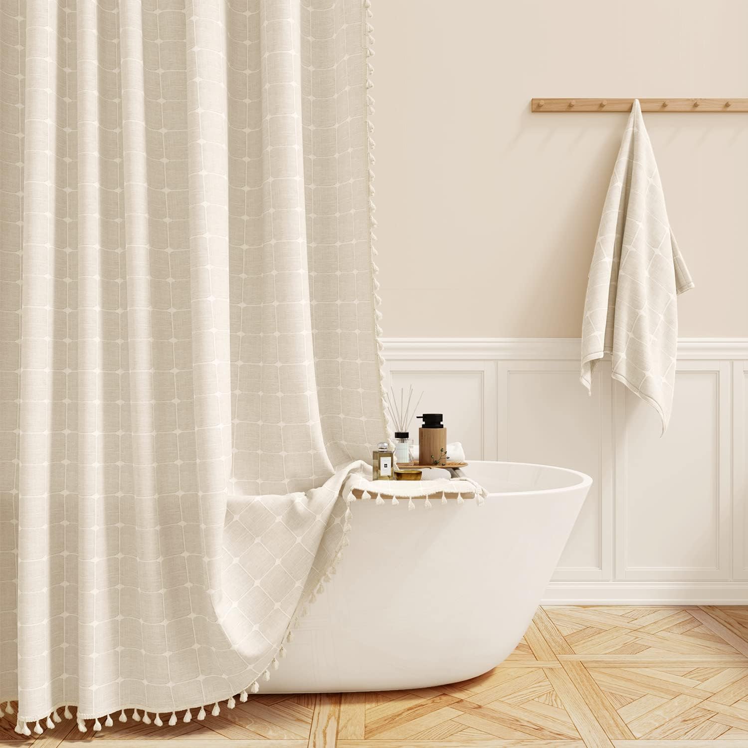 BTTN Extra Long Shower Curtain - 72x96 Inch Long Boho Chic Linen Fabric Heavy Du...