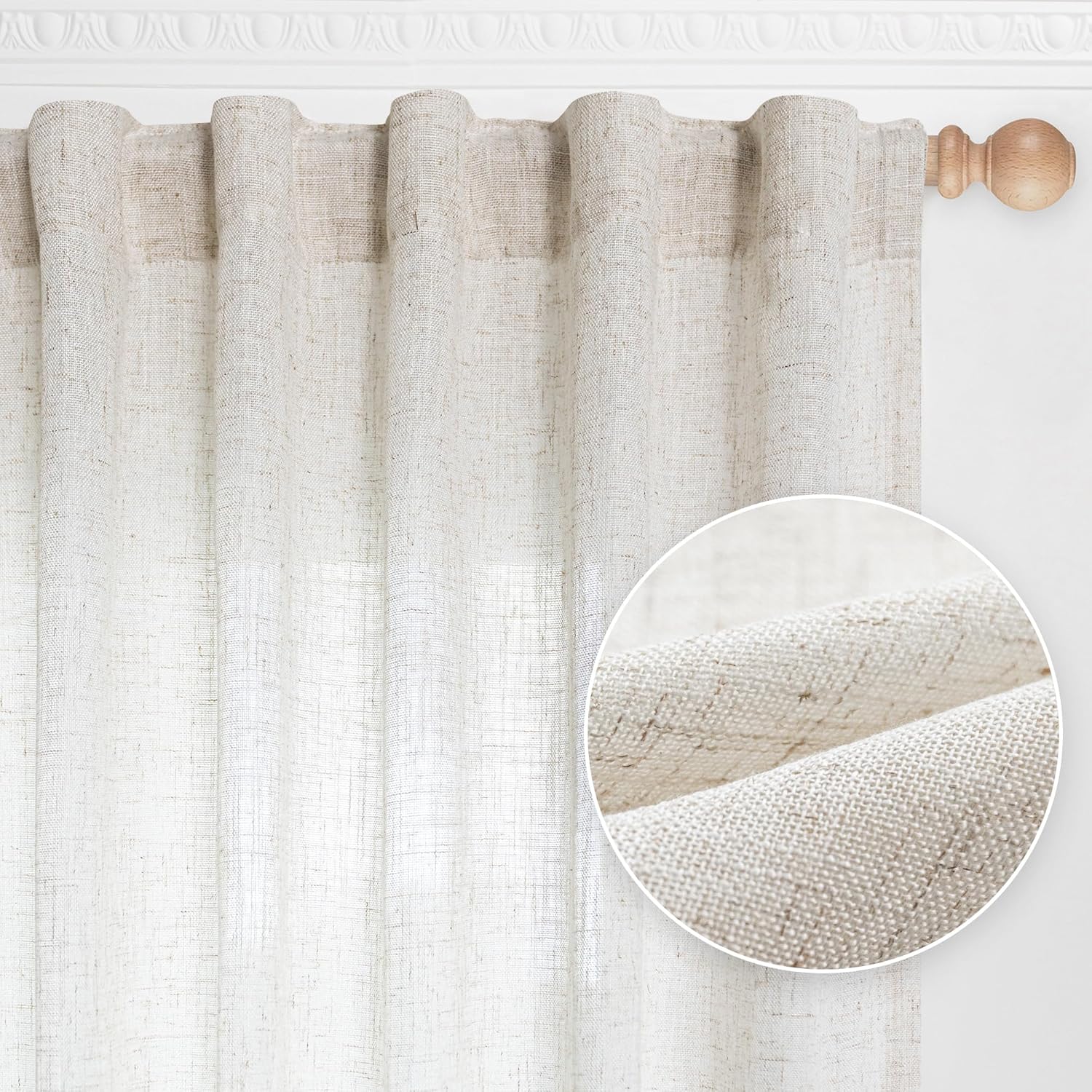 MYSKY HOME Linen Curtains for Living Room, Natural Semi Sheer Curtains & Drapes...
