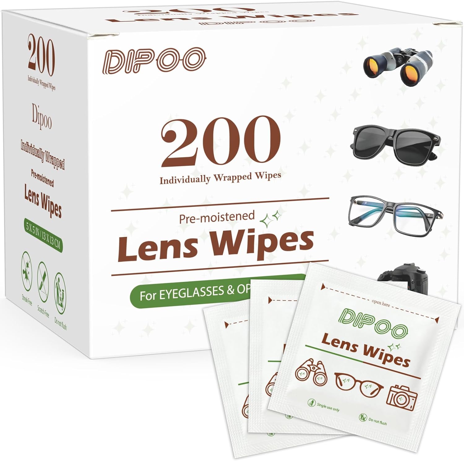 200 Count Lens Wipes for Eyeglasses, Eye Glasses Cleaner Wipes Pre-moistened Ind...