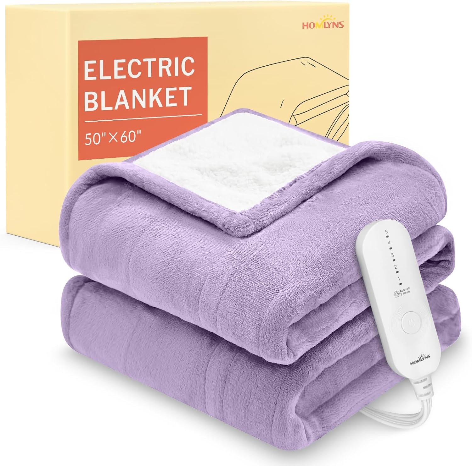 HOMLYNS LuxeHeat Heated Blanket Electric Blanket, Soft Flannel Sherpa Heated Thr...