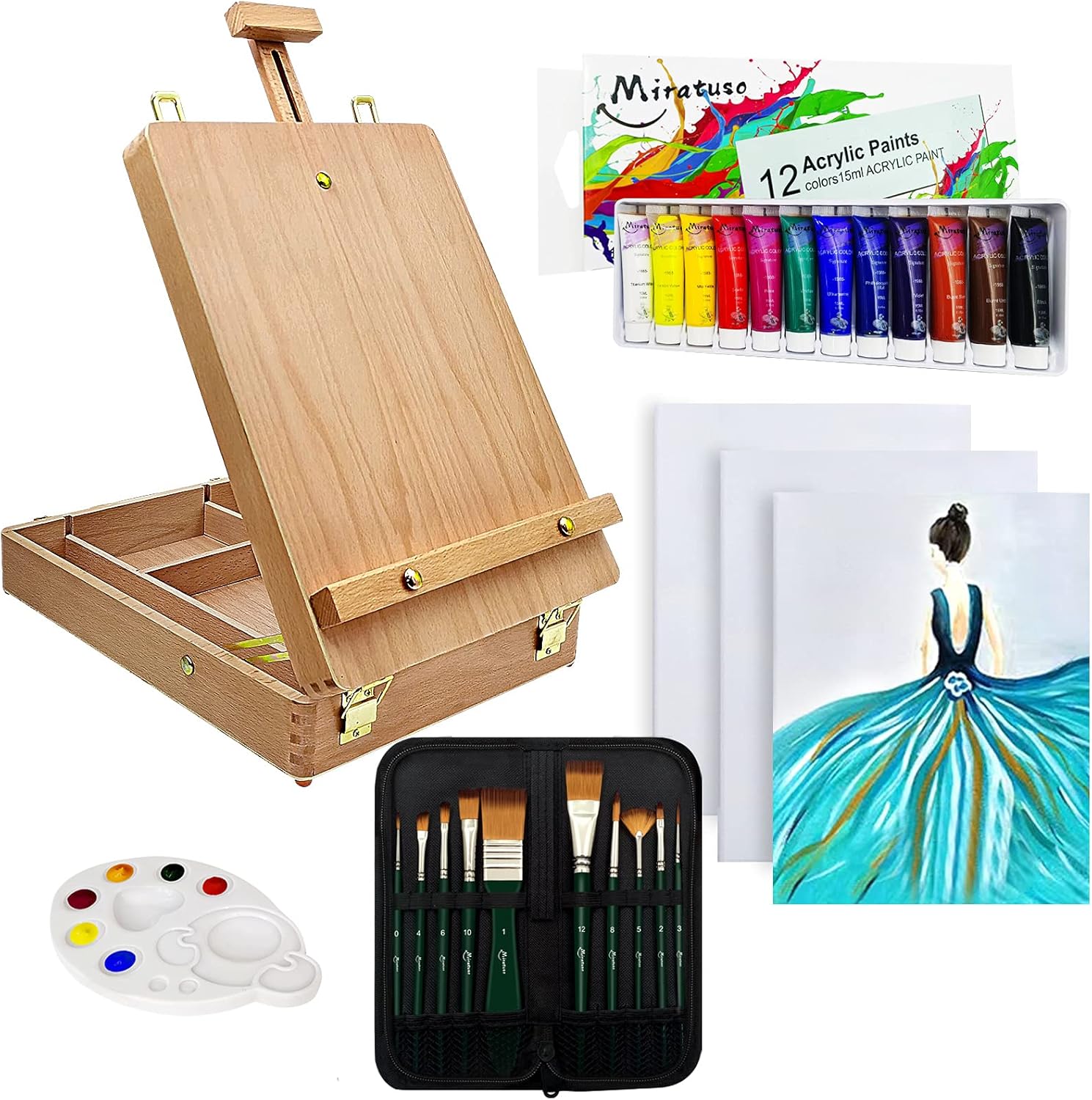 Deluxe Art Supplies 27 Pieces Art Set with Tabletop Easel, 12 Colors Acrylic Pai...