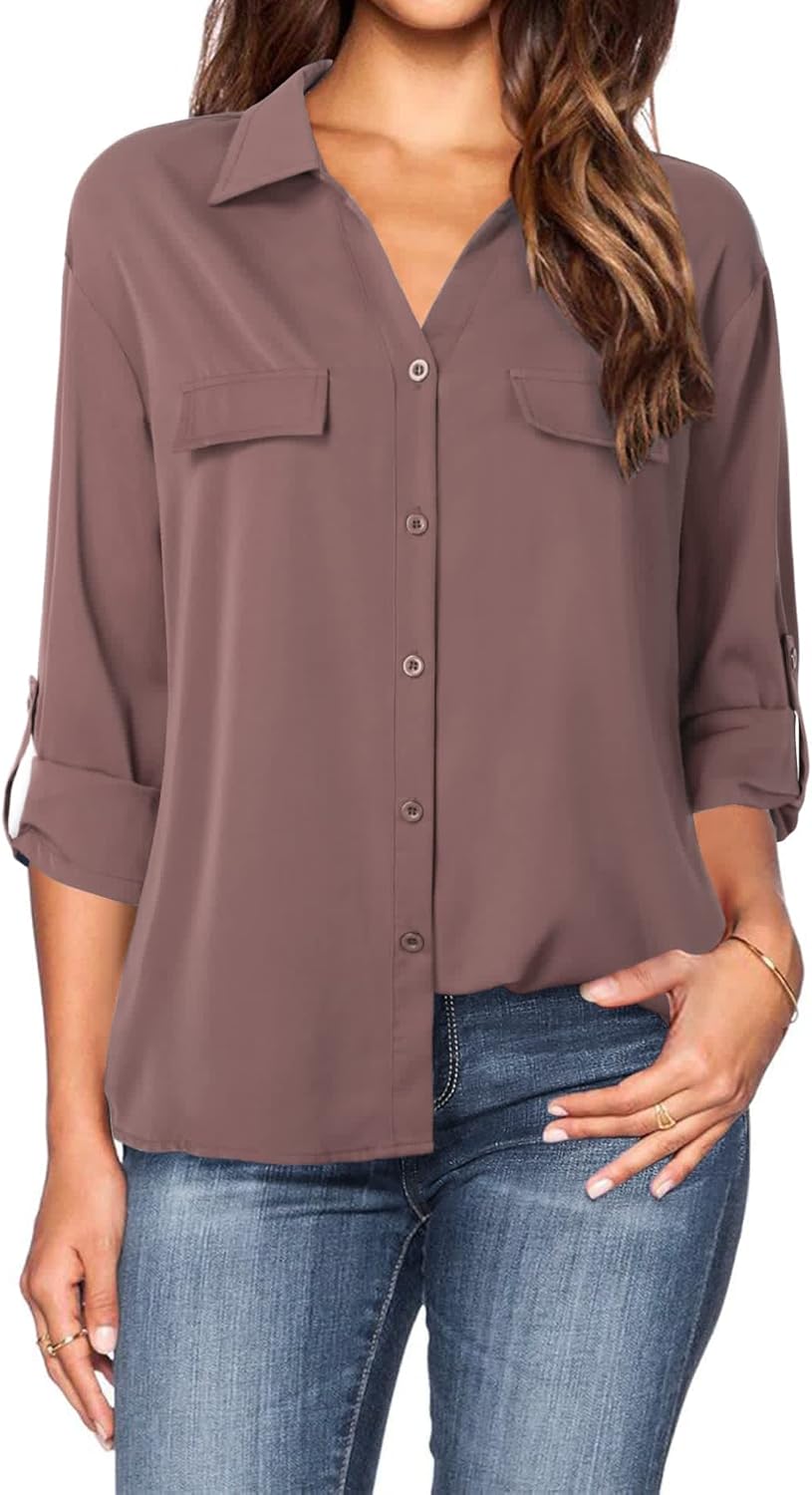 Lotusmile Women's Dressy Shirt, Special Lapel Button Down Shirts for Work Office...