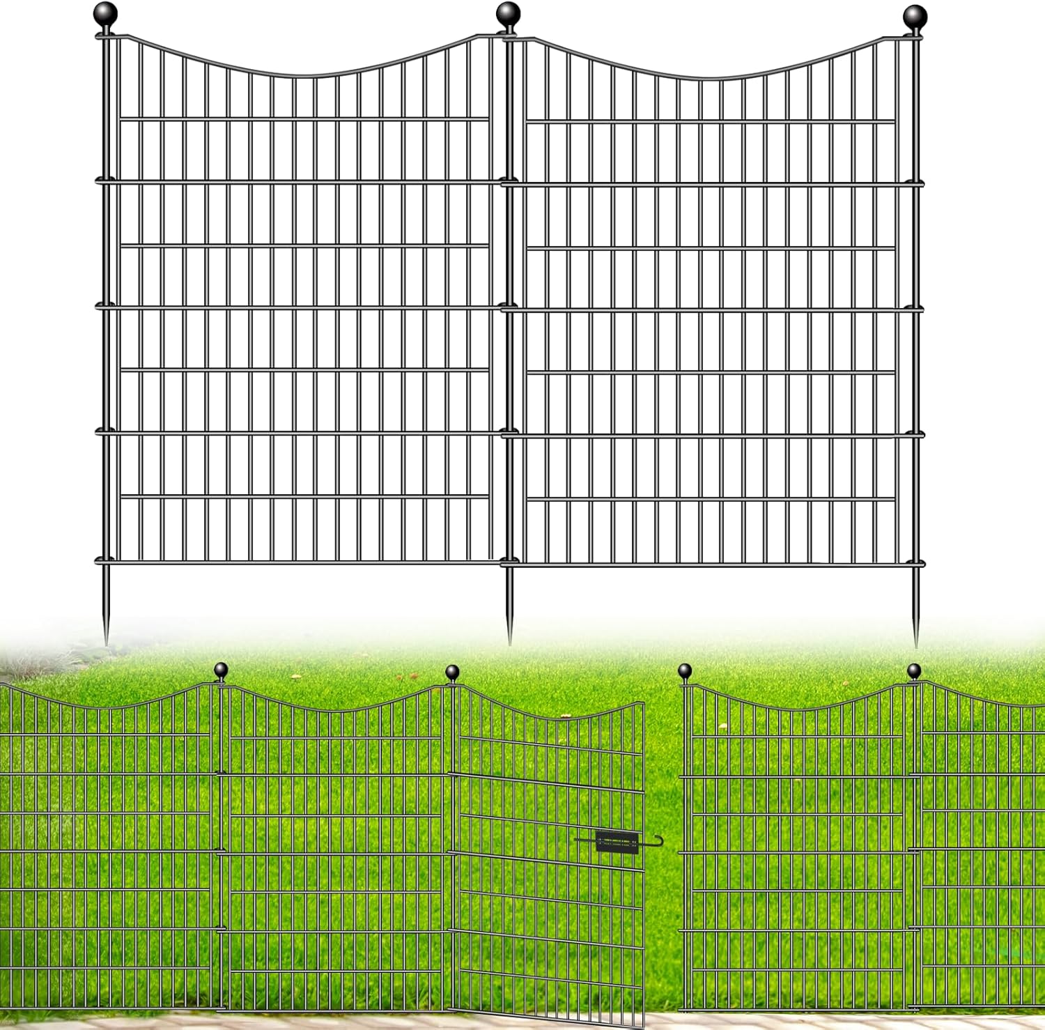 10 Panels Decorative Garden Fence with Gate, 40 in(H) X 23.6 ft(L) Dog Fence Out...