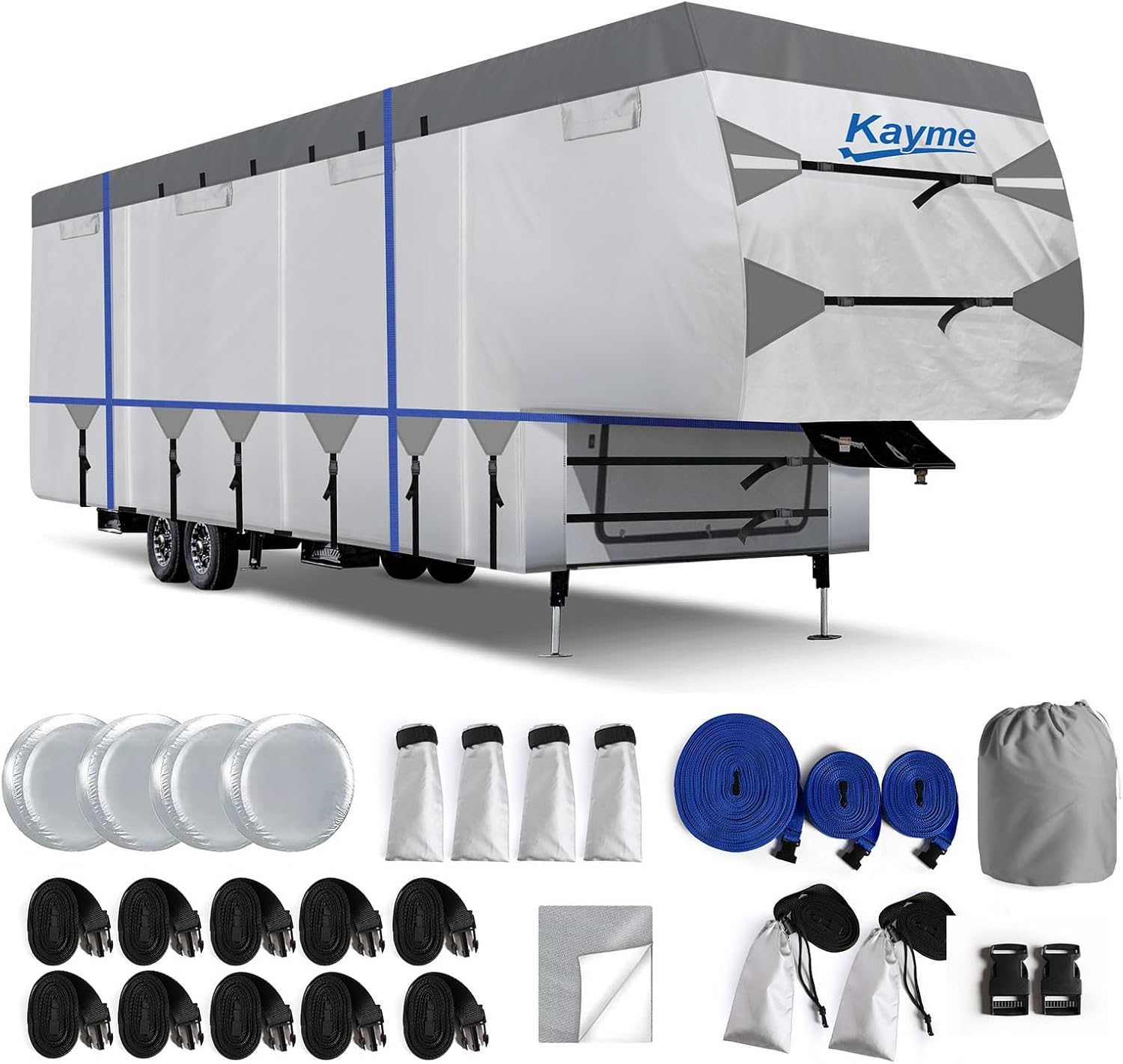 Kayme 5th Wheel Travel Trailer RV Cover, 300D Oxford Durable Fifth Wheel Camper...
