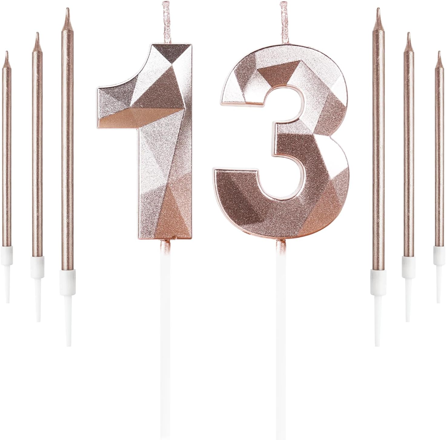 Rose Gold 13th Birthday Candles Set Number 13 Candle with Rose Gold Long Candles...