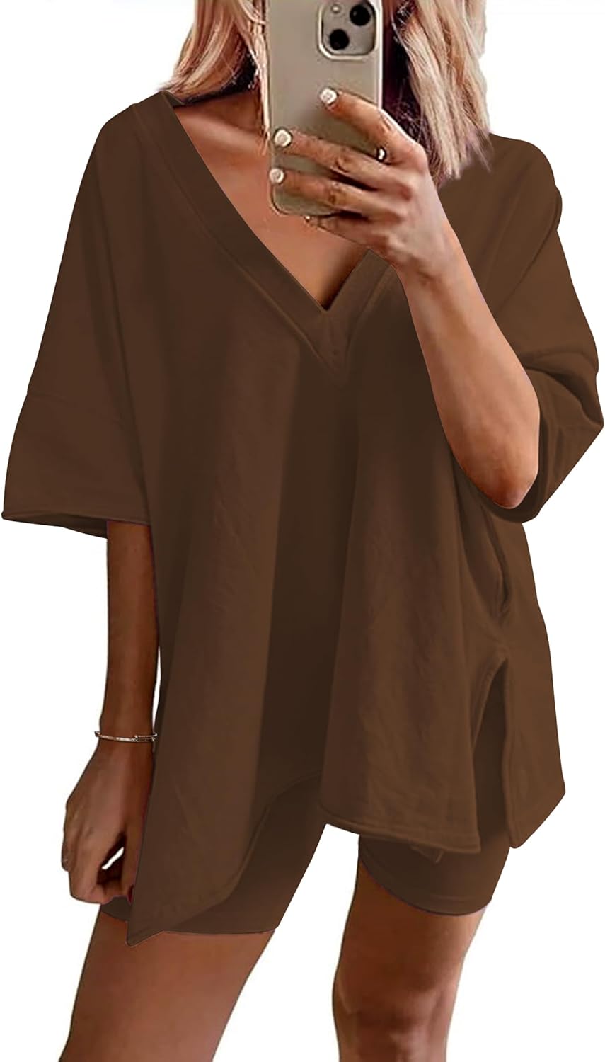 Ekouaer Womens Pajamas, Special 2 Piece Lounge Sets, Innovative Oversized V Neck...