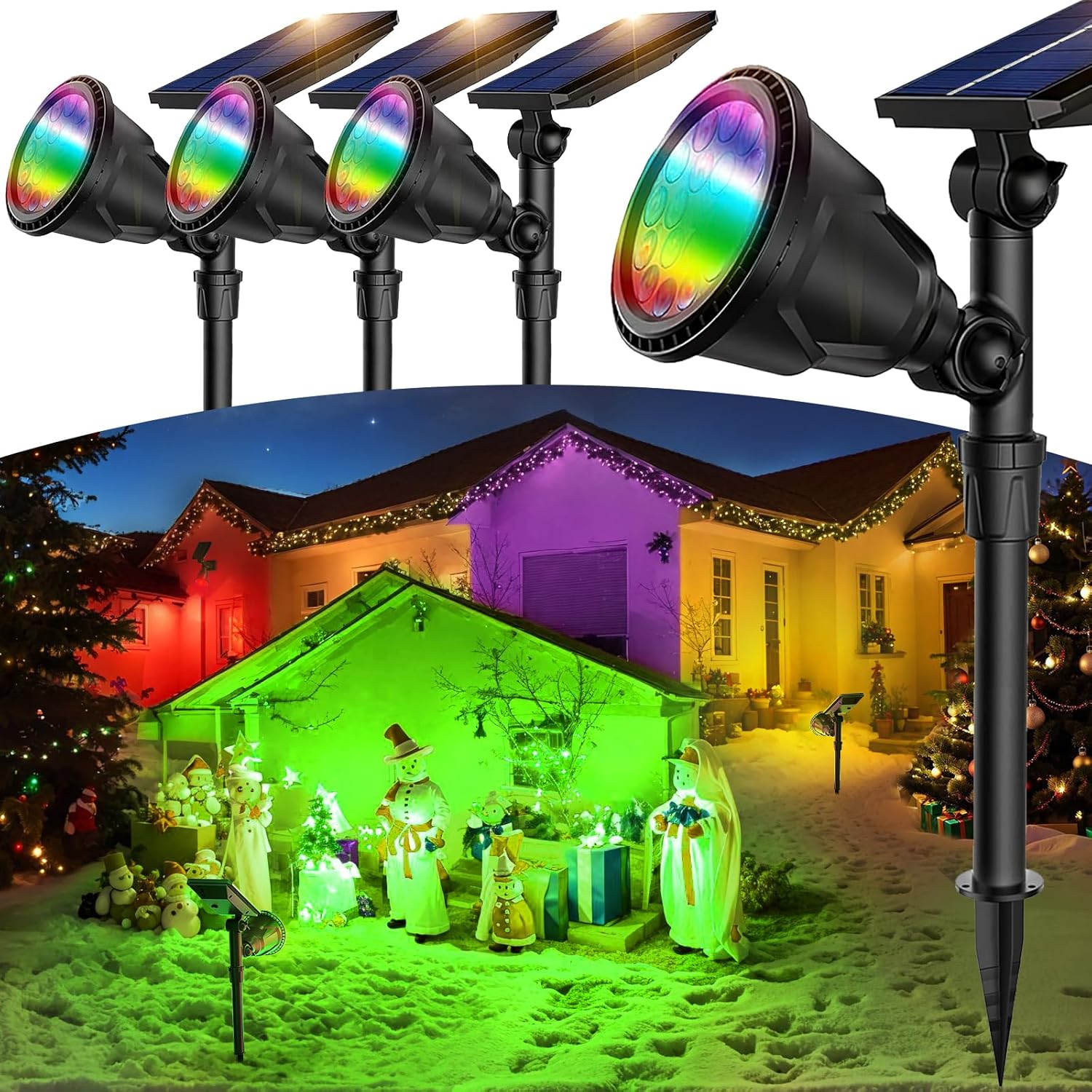 JSOT 4 Pack Halloween Spot Lights - Christmas Solar Lights Outdoor Waterproof Co...