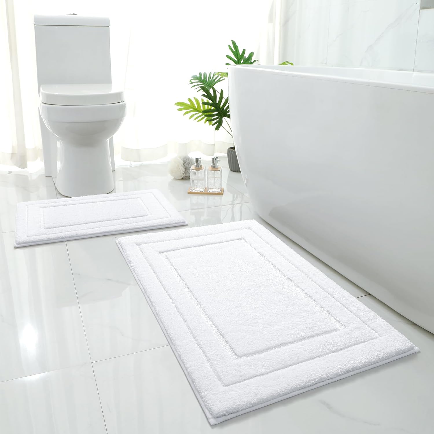 HOMEIDEAS Bathroom Rugs Sets 2 Piece, Super Soft and Absorbent Non Slip Microfib...