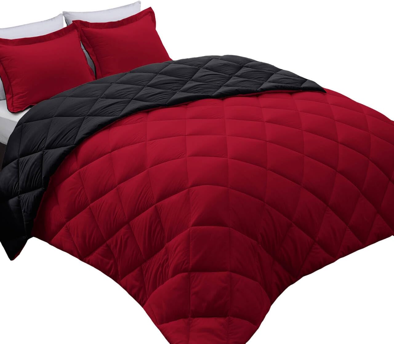 Basic Beyond Queen Comforter Set, Red and Black Comforter Set Queen Size, Revers...