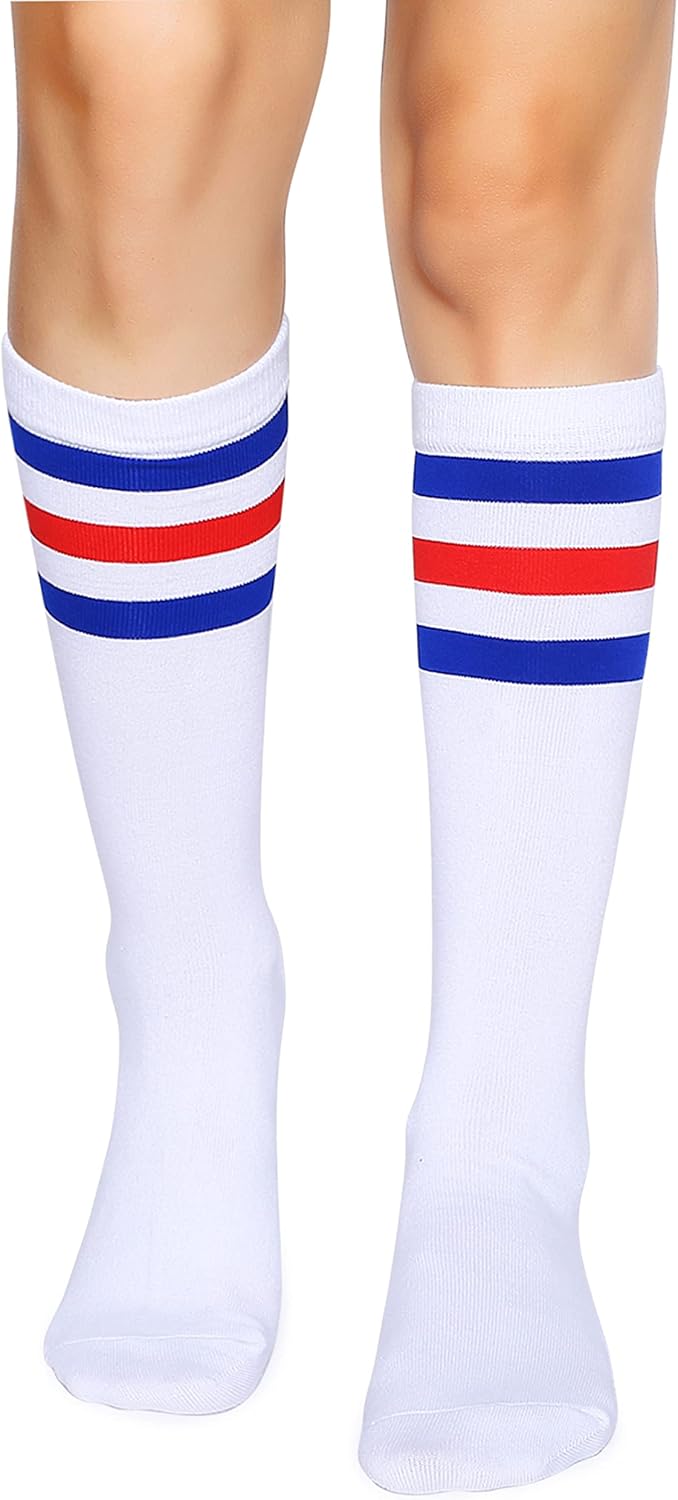 Henwarry Over the Calf Tube Socks Classic Triple Stripes Cotton Retro Athletic S...