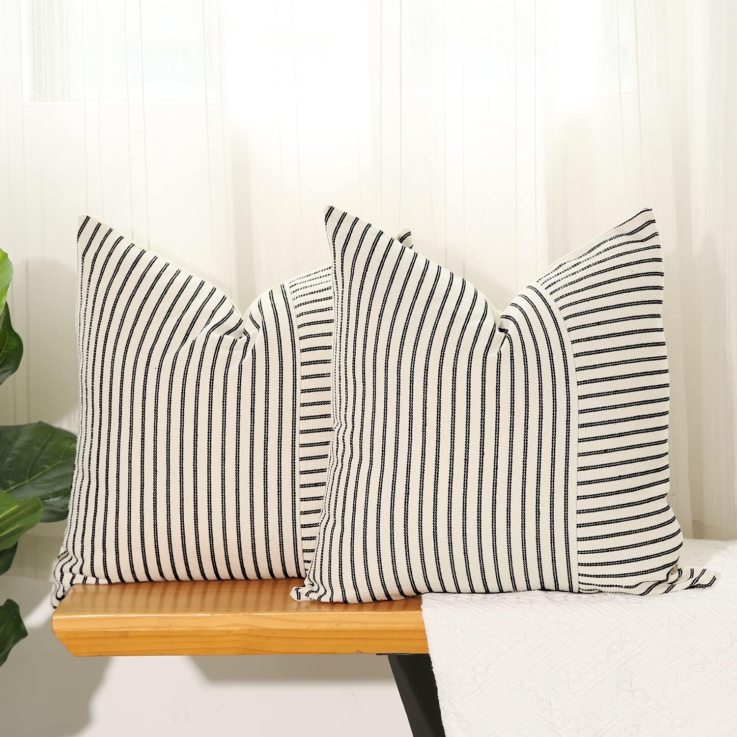 Hckot Black and Beige Patchwork Farmhouse Throw Pillow Covers 24 x 24 Inch, Pack...