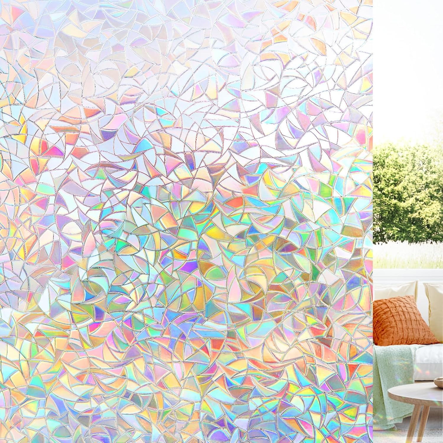 Special LUTE Window Privacy Film, Rainbow Window Film, Unique 3D Decorative Stai...
