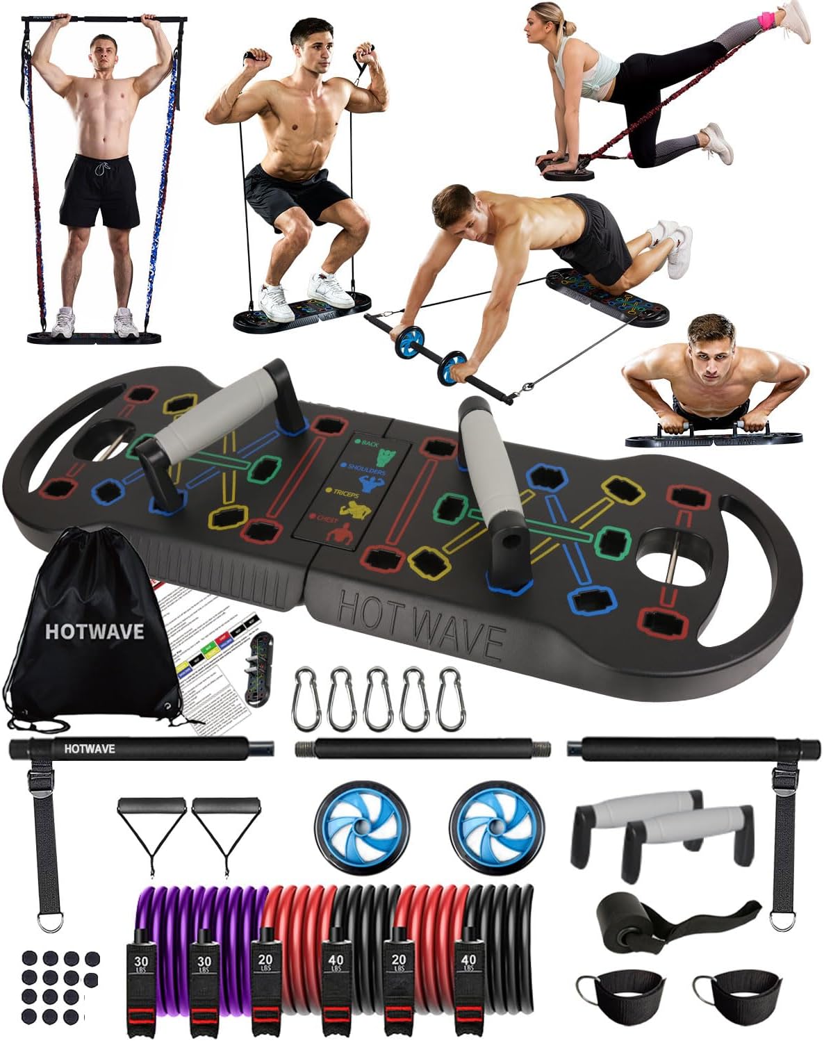 HOTWAVE Portable Exercise Equipment with 16 Gym Accessories.20 in 1 Push Up Boar...