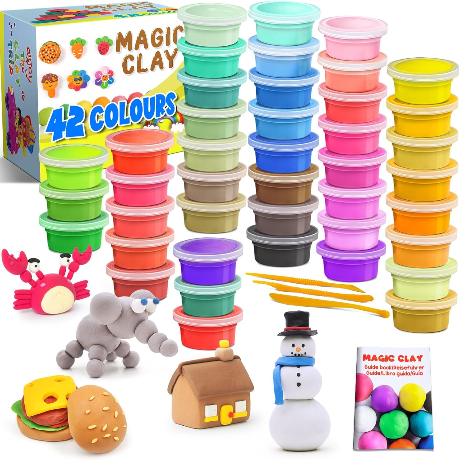 Modelling Clay Kit - 42 Colours Air Dry Magic Clay, DIY Molding Clay with Tools,...