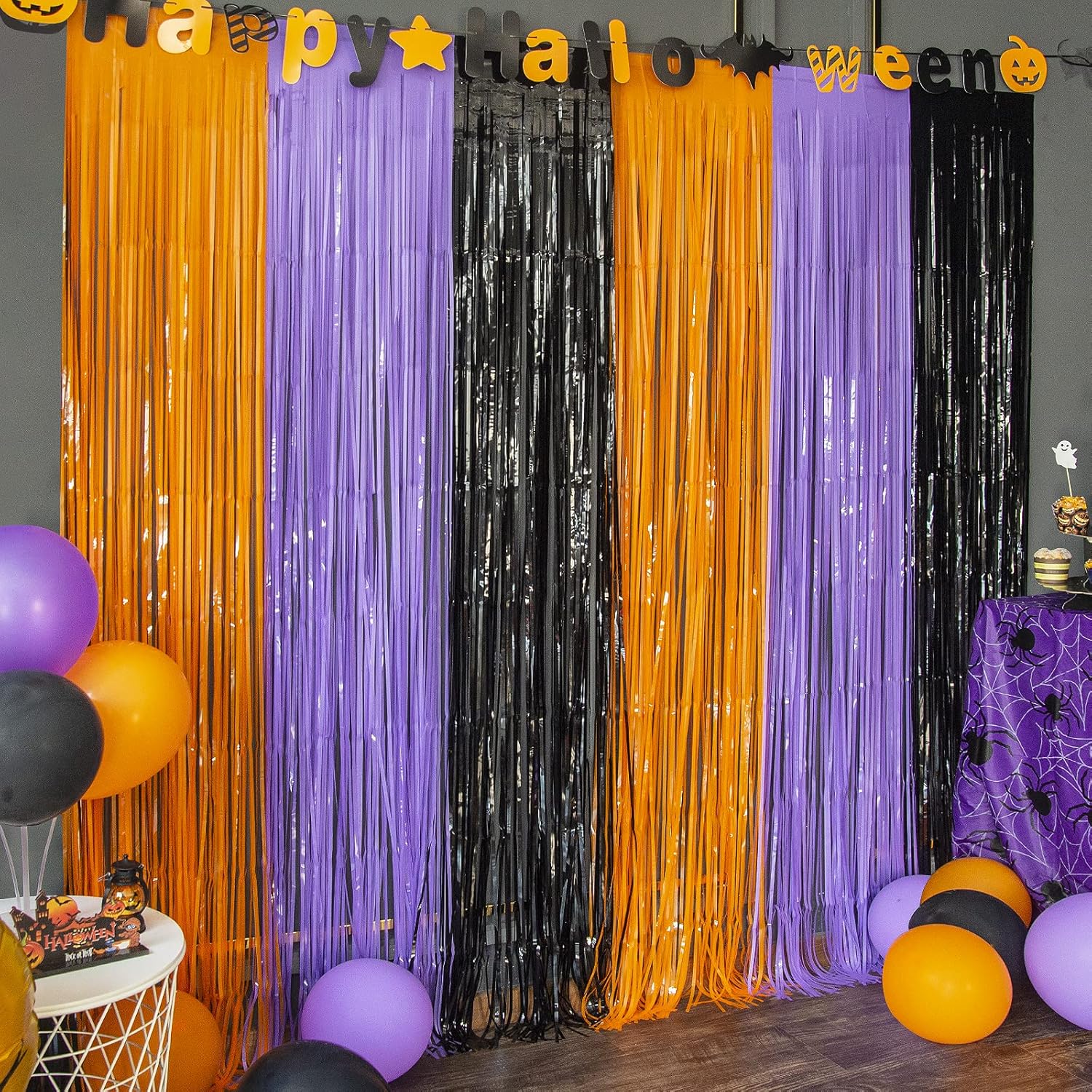 LOLStar Halloween Party Decorations, 3 Pack Orange Purple Black Photo Booth Prop...