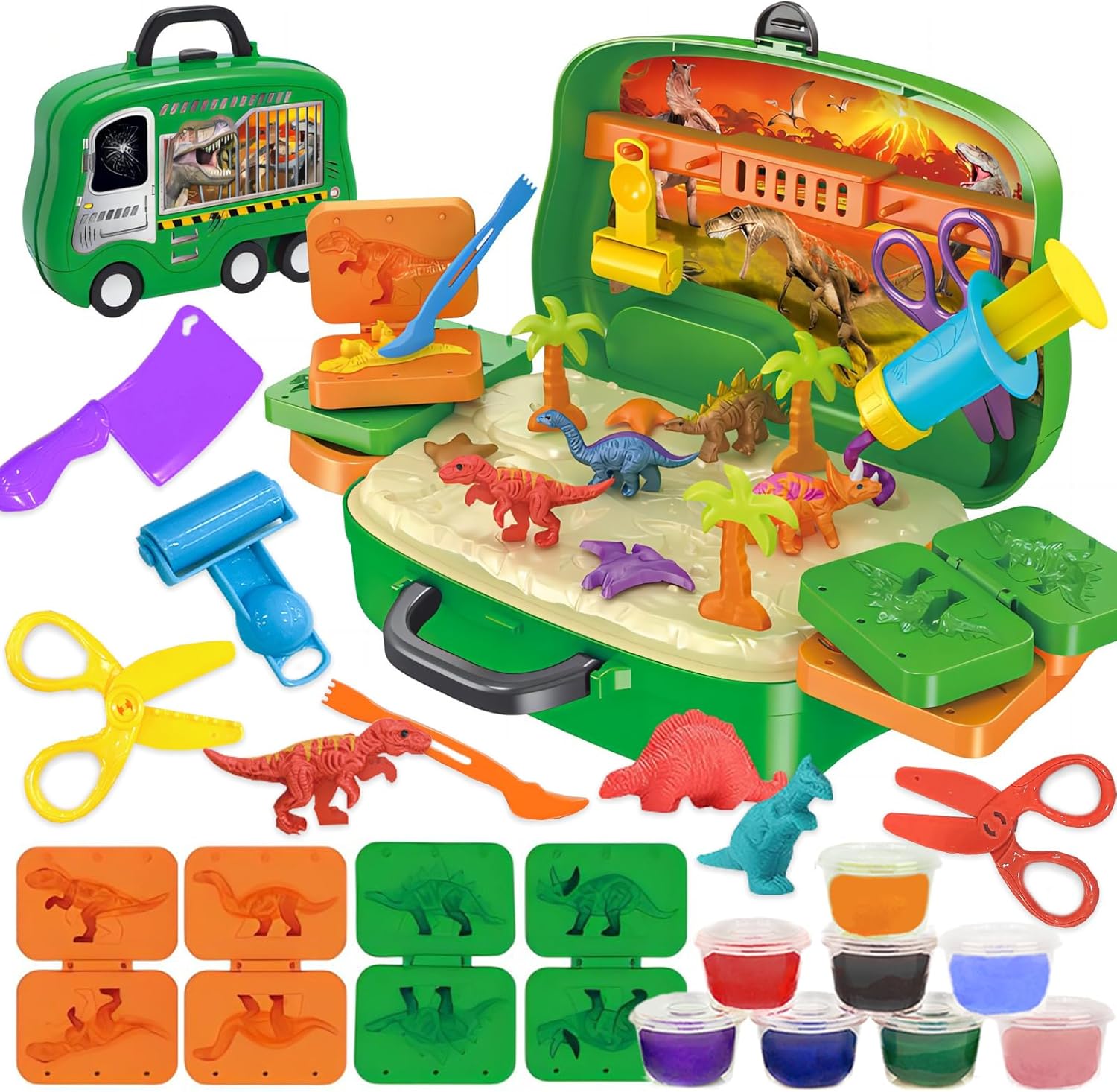 Crelloci Dinosaur Color Dough Set Tools Dino World 26 PCS Playsets Toy Clay Acce...