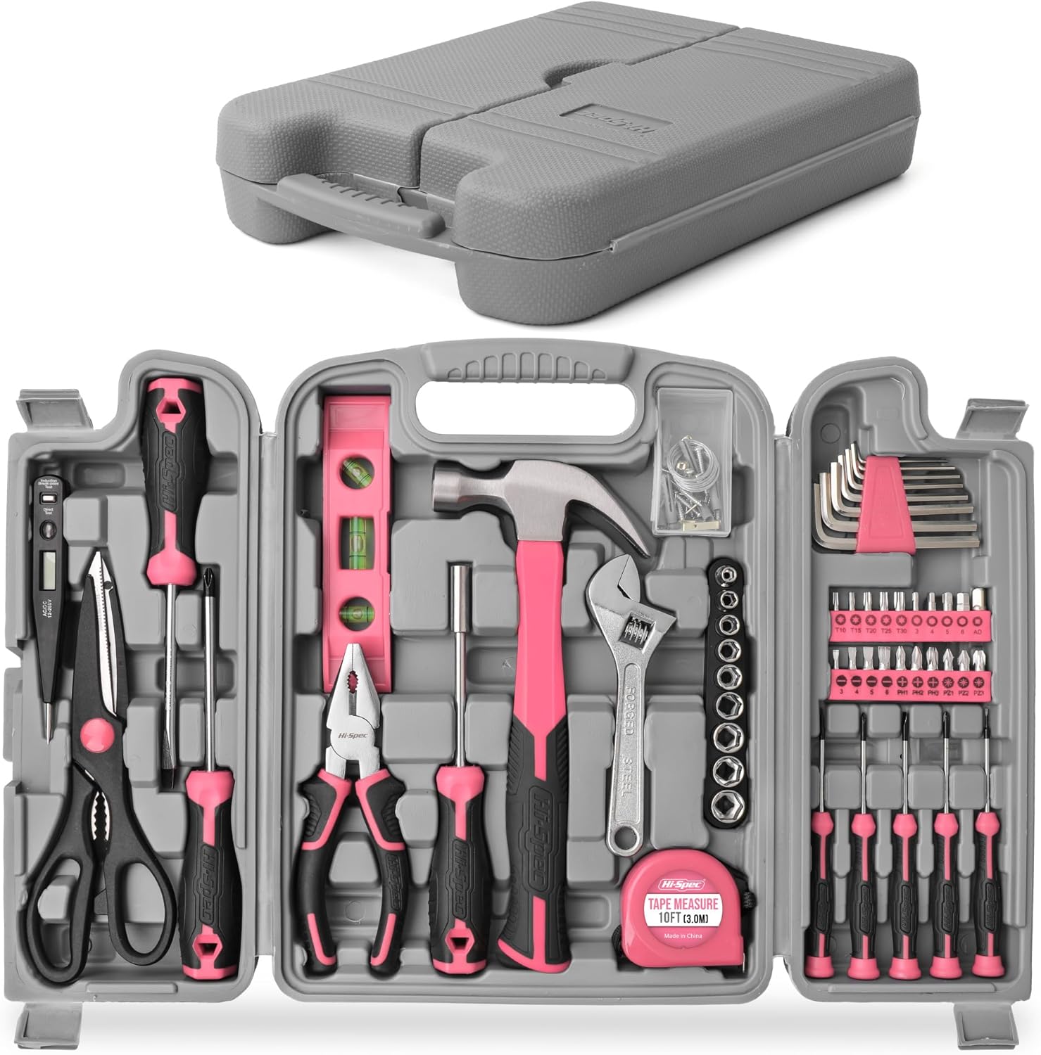 Hi-Spec 56pc Pink Home & Office DIY Tool Kit Set. Complete Household Tool Box wi...