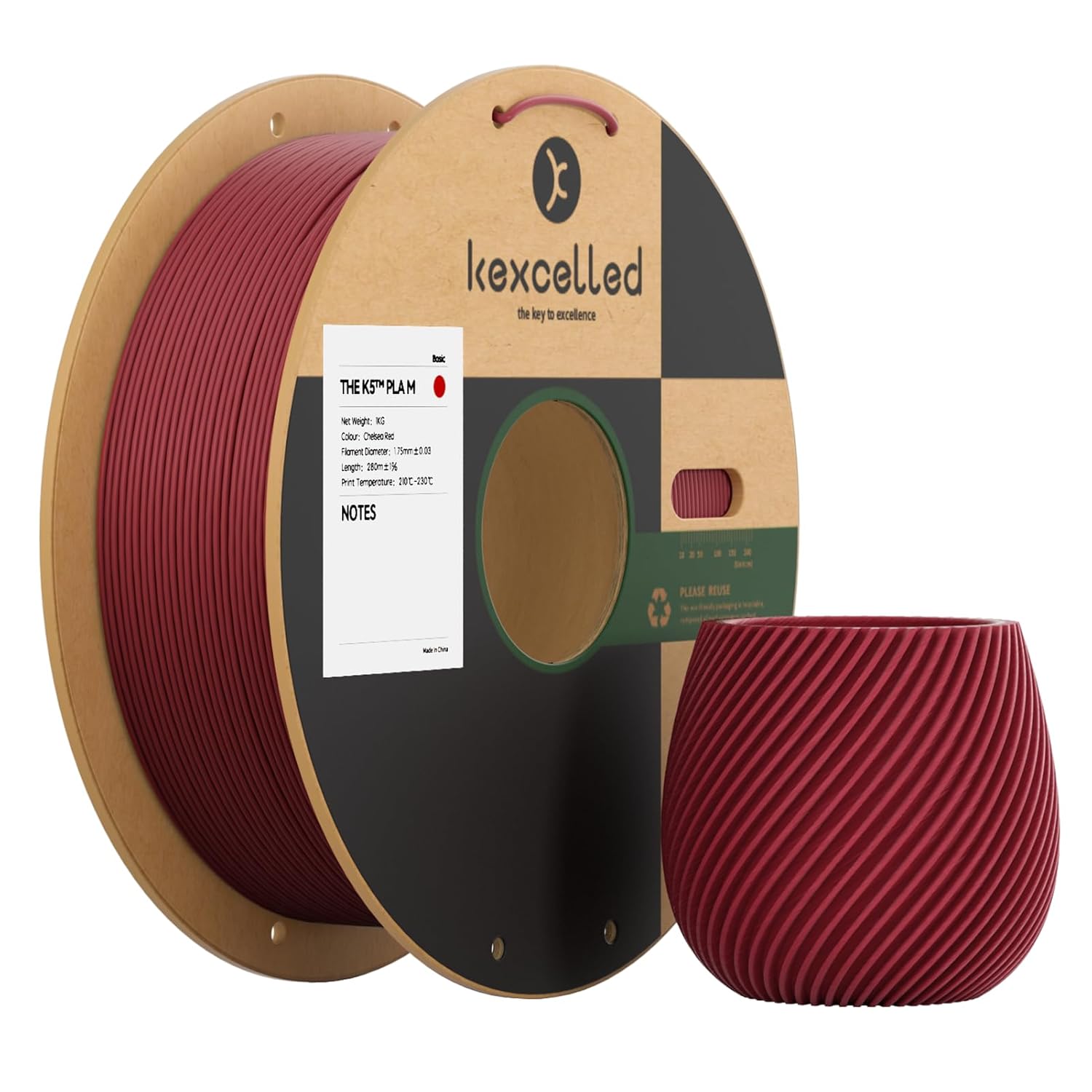 kexcelled Matte PLA Filament 1.75 mm, PLA 3D Printer Filament +/- 0.03 mm, Frost...