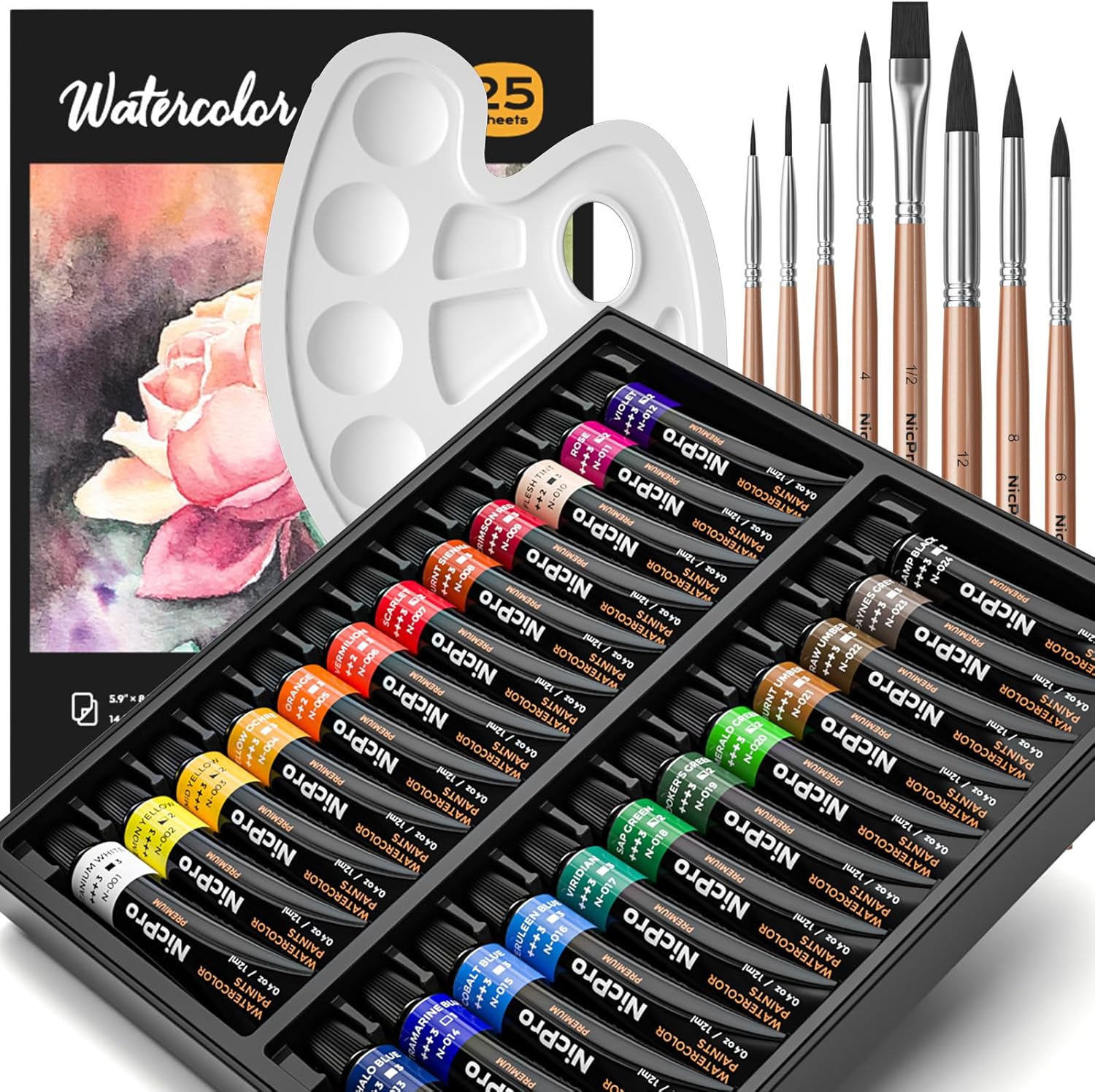 Nicpro Watercolour Paint Kit, Professional Painting Supplies Set 24 Tube Water C...