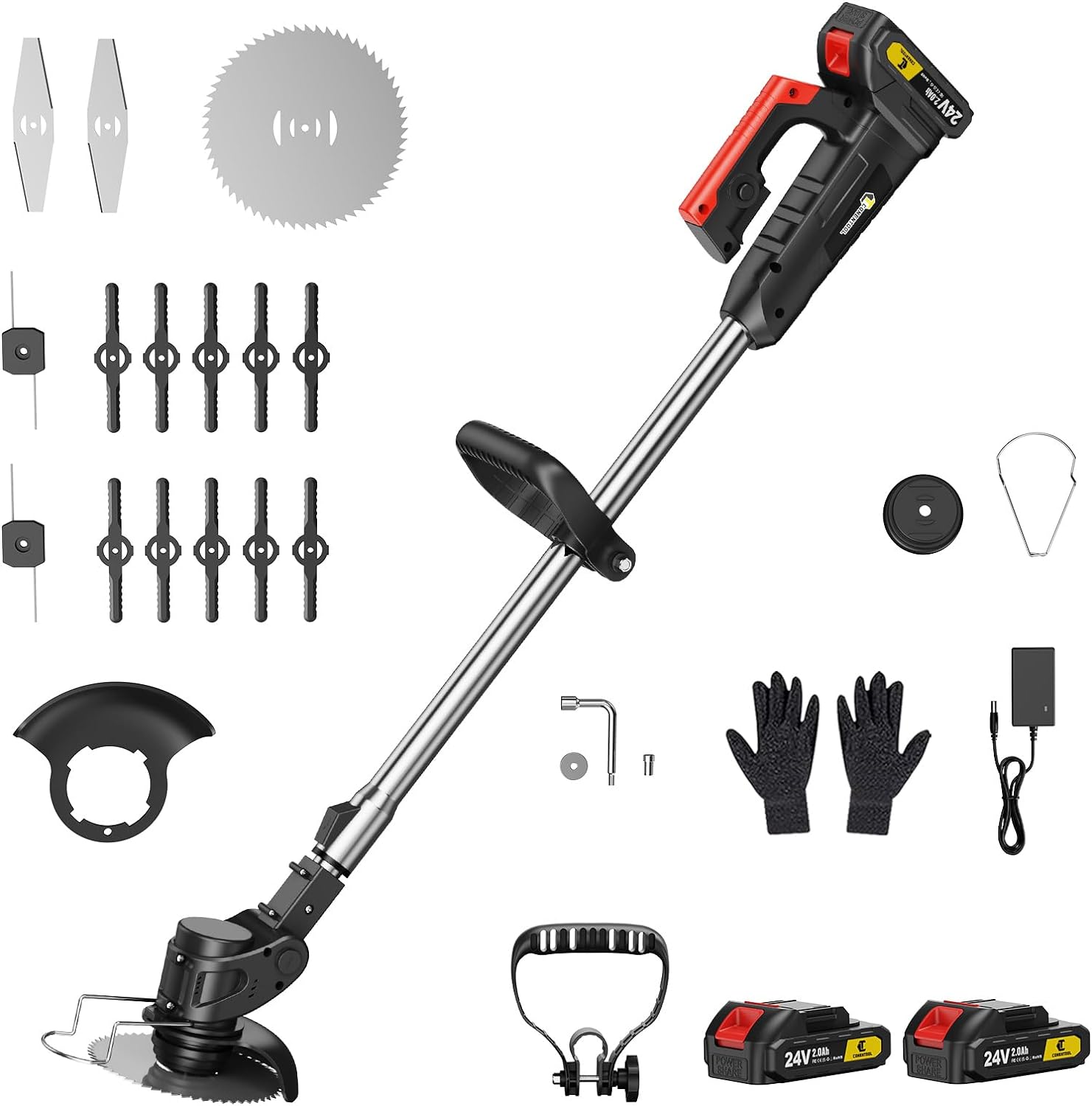 Conentool 24V Cordless Strimmer - Grass Trimmers with 2 * 2000mAh Batteries and...