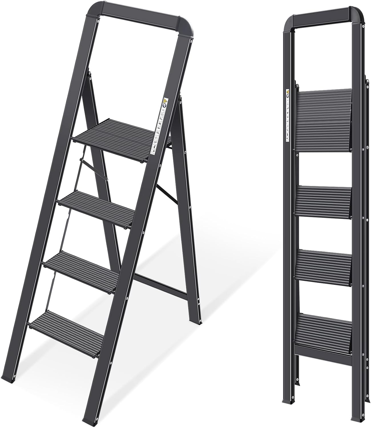 KINGRACK Step Ladder, 4 Steps, Folding Step Ladder with Handrail, Non-Slip House...