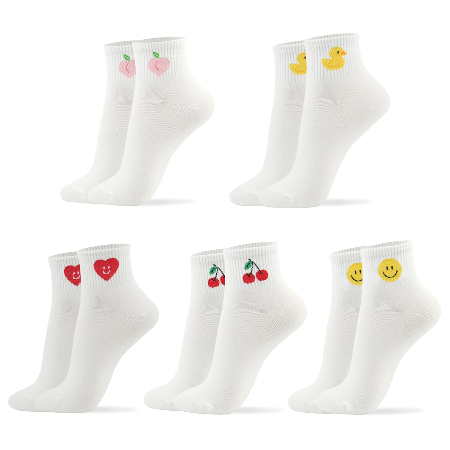 Women Ankle Socks, Special Cute Smiley Face Design Socks, High-Quality Heart Cha...