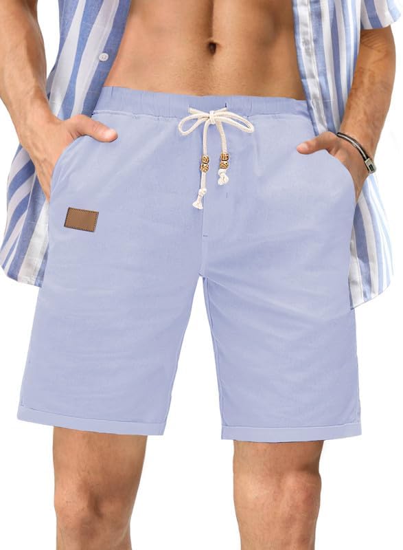 JMIERR Mens Casual Shorts, Special 5"/ 7" Cotton Linen Shorts, Unique Elastic Wa...