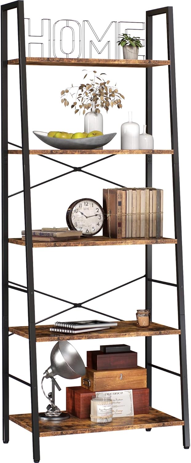 Yusong Ladder Bookshelf, BooksShelf Ladder Shelf, 5-Tier Bookcase for Bedroom, I...