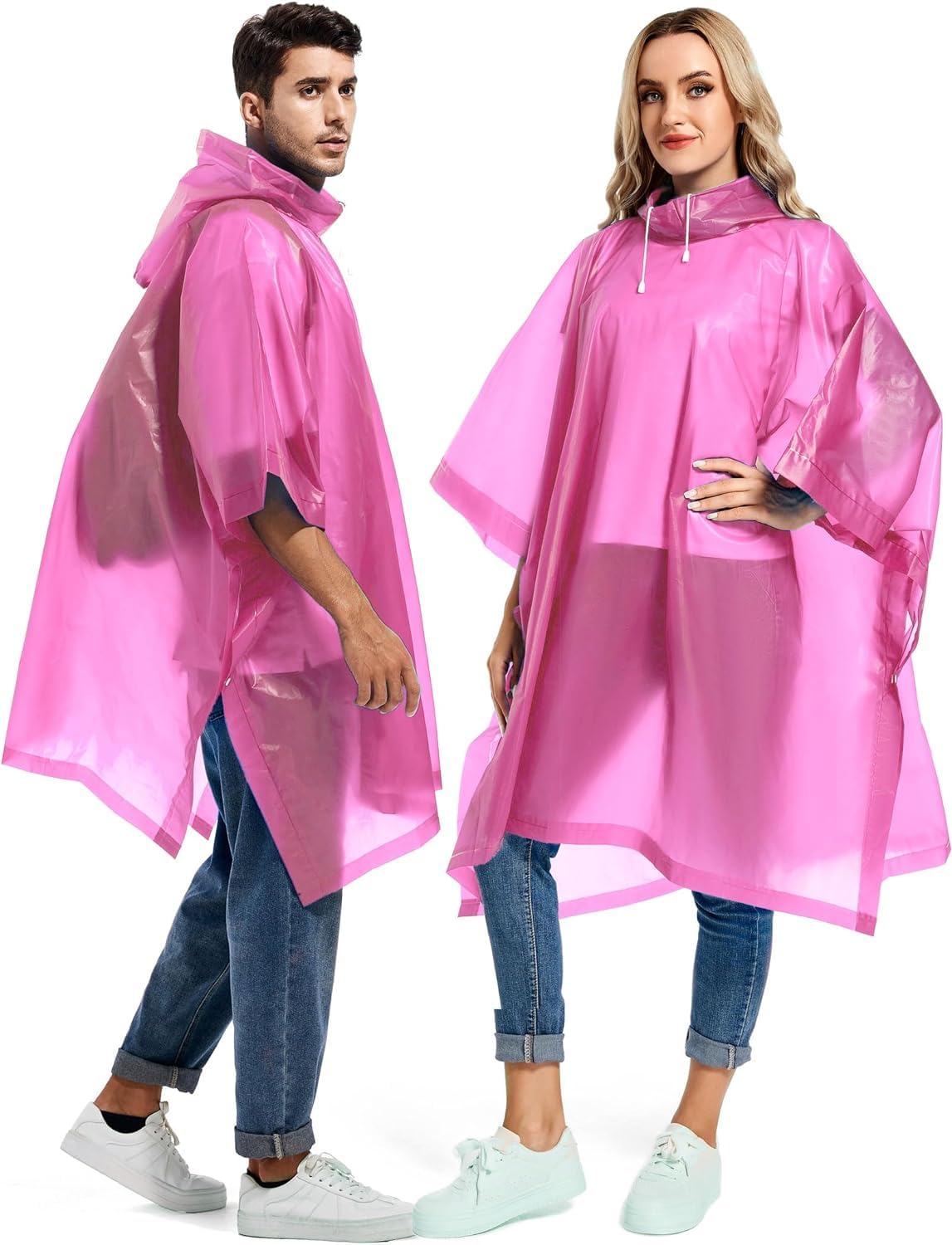 Reusable Rain Ponchos with Drawstring Hood for Adults, Waterproof Thicken Rain C...