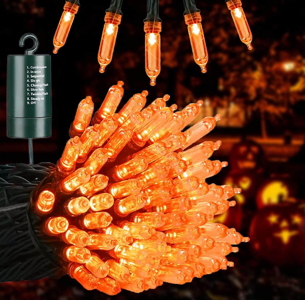 Joomer Orange Halloween Lights, Special 33ft 100 LED Lights, Unique Battery Oper...