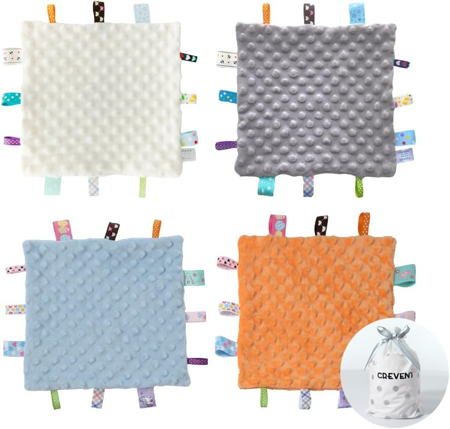 CREVENT Tag Security Blankets for Babies, Special Soft Small Taggie for Boys Gir...