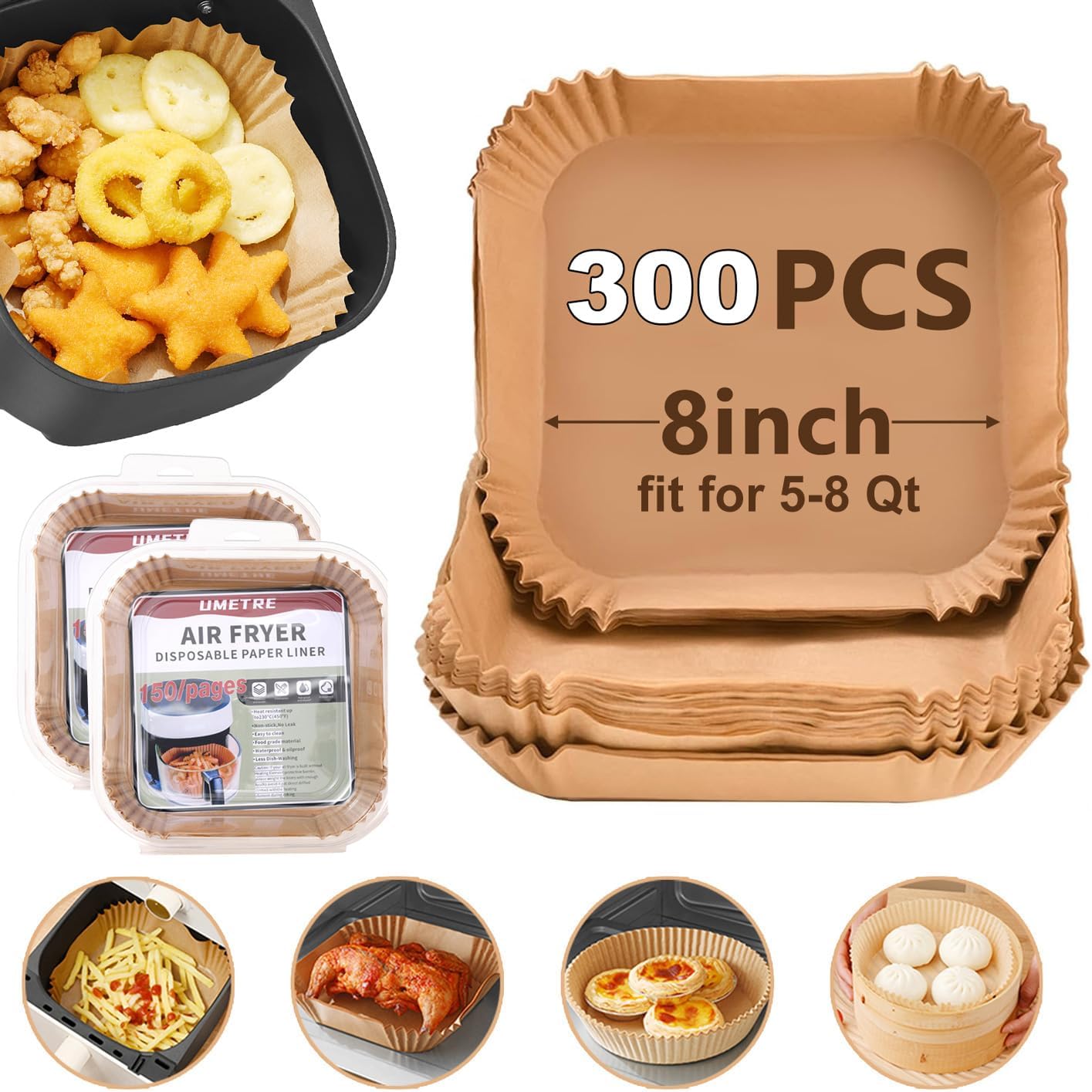 Air Fryer Paper Liners, Special 300pcs Disposable Airfryer Liners Parchment Pape...