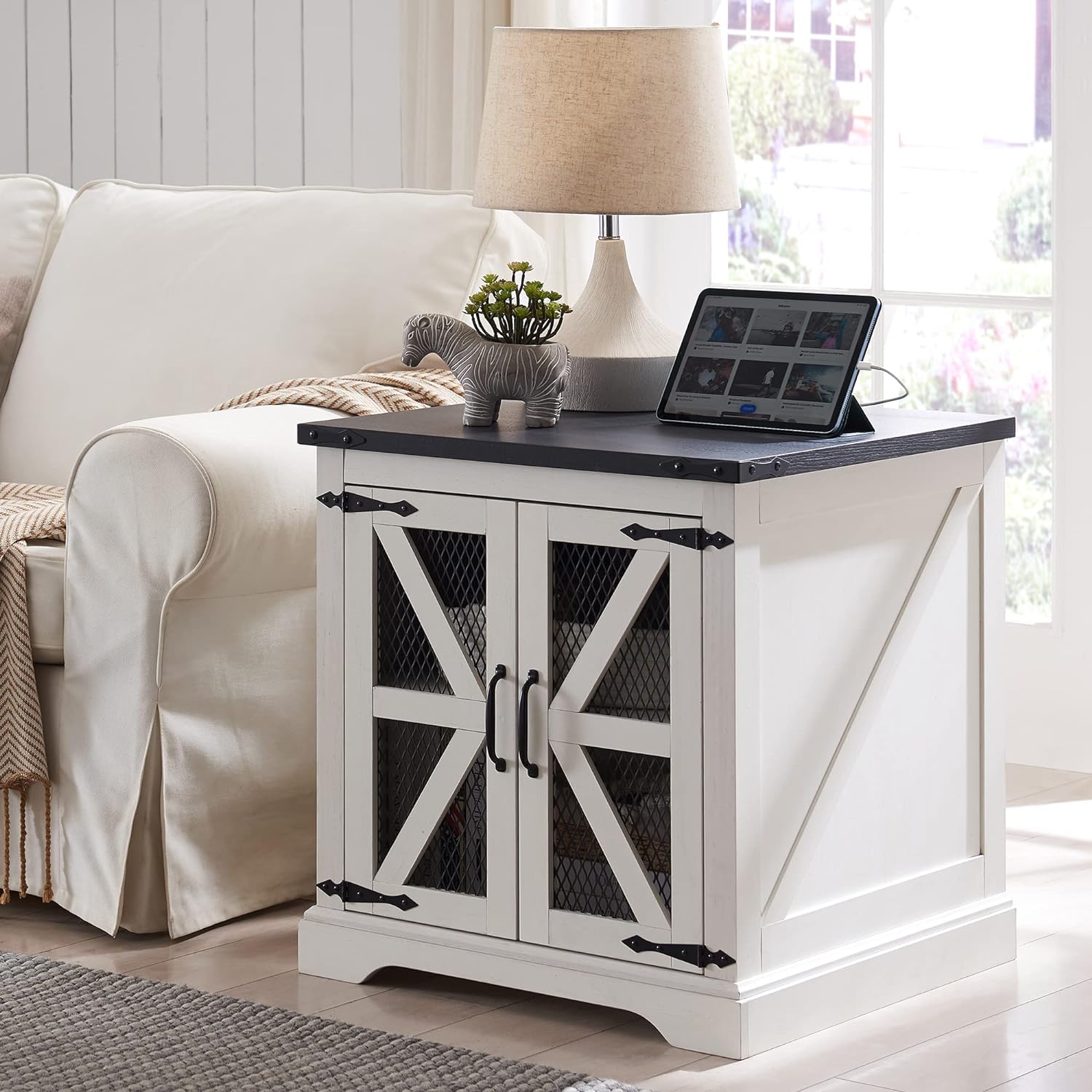 JXQTLINGMU Farmhouse End Table, 24" Large Sofa Sid...