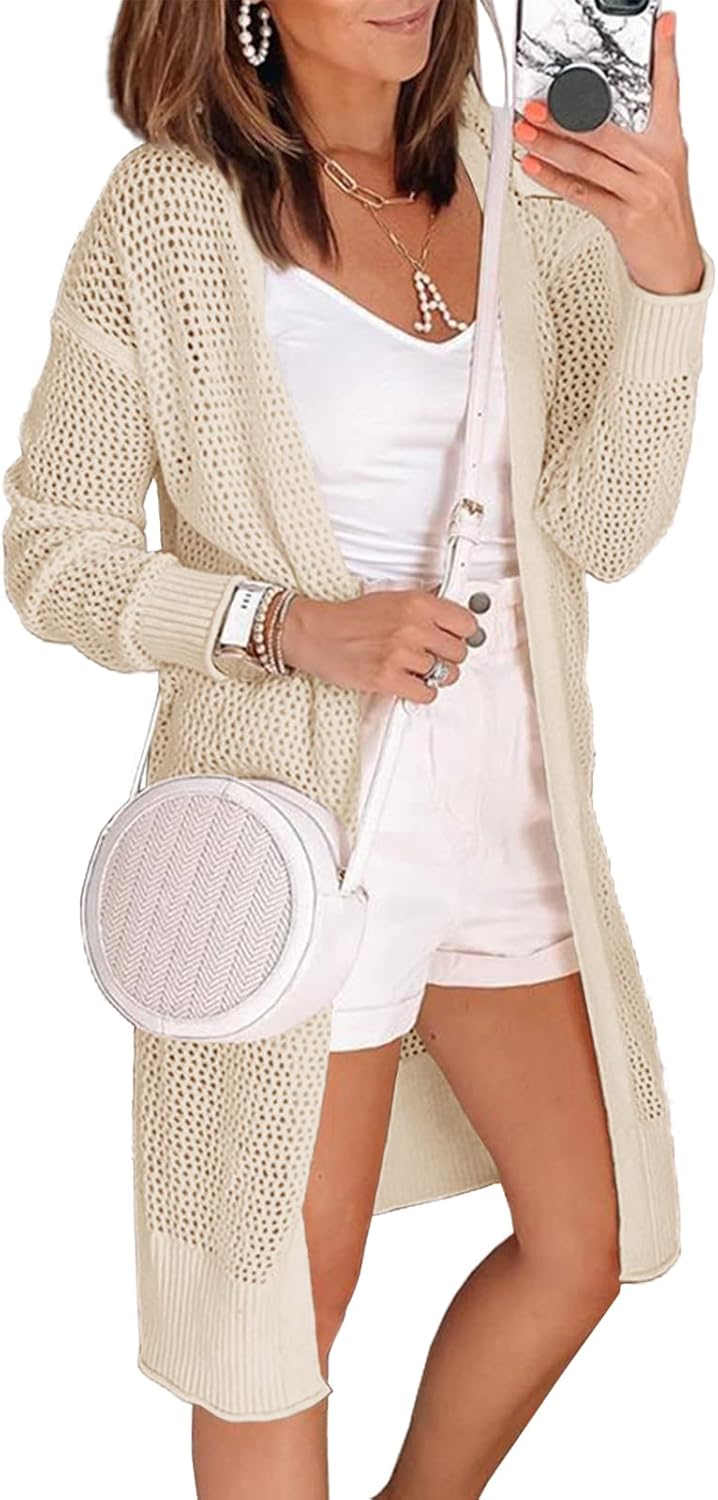Misassy Womens Open Front Knit Sheer Cardigans Summer Boho Lightweight Long Slee...