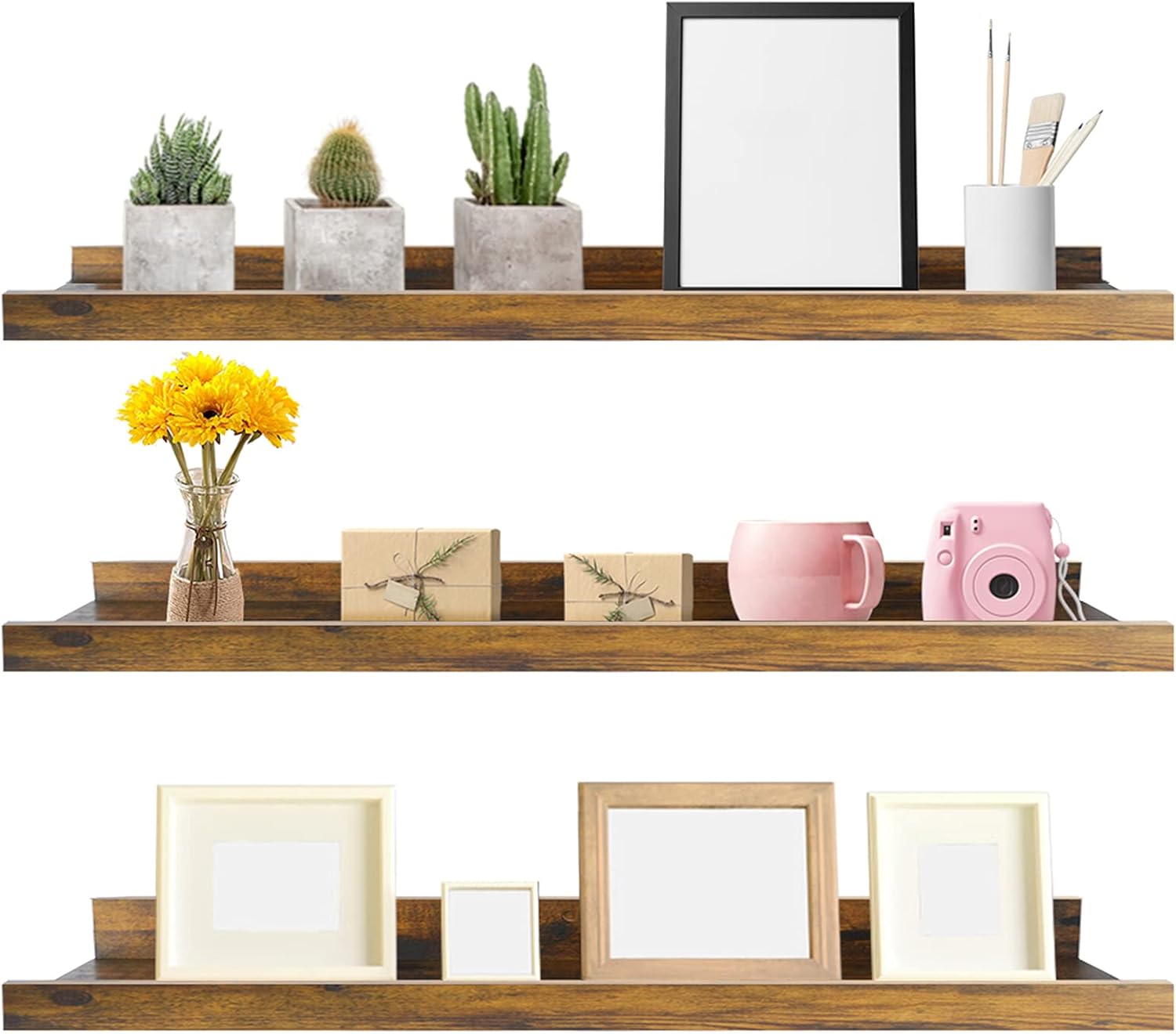Giftgarden 36 Inch Large Floating Shelves for Wall Set of 3, Rustic Picture Ledg...