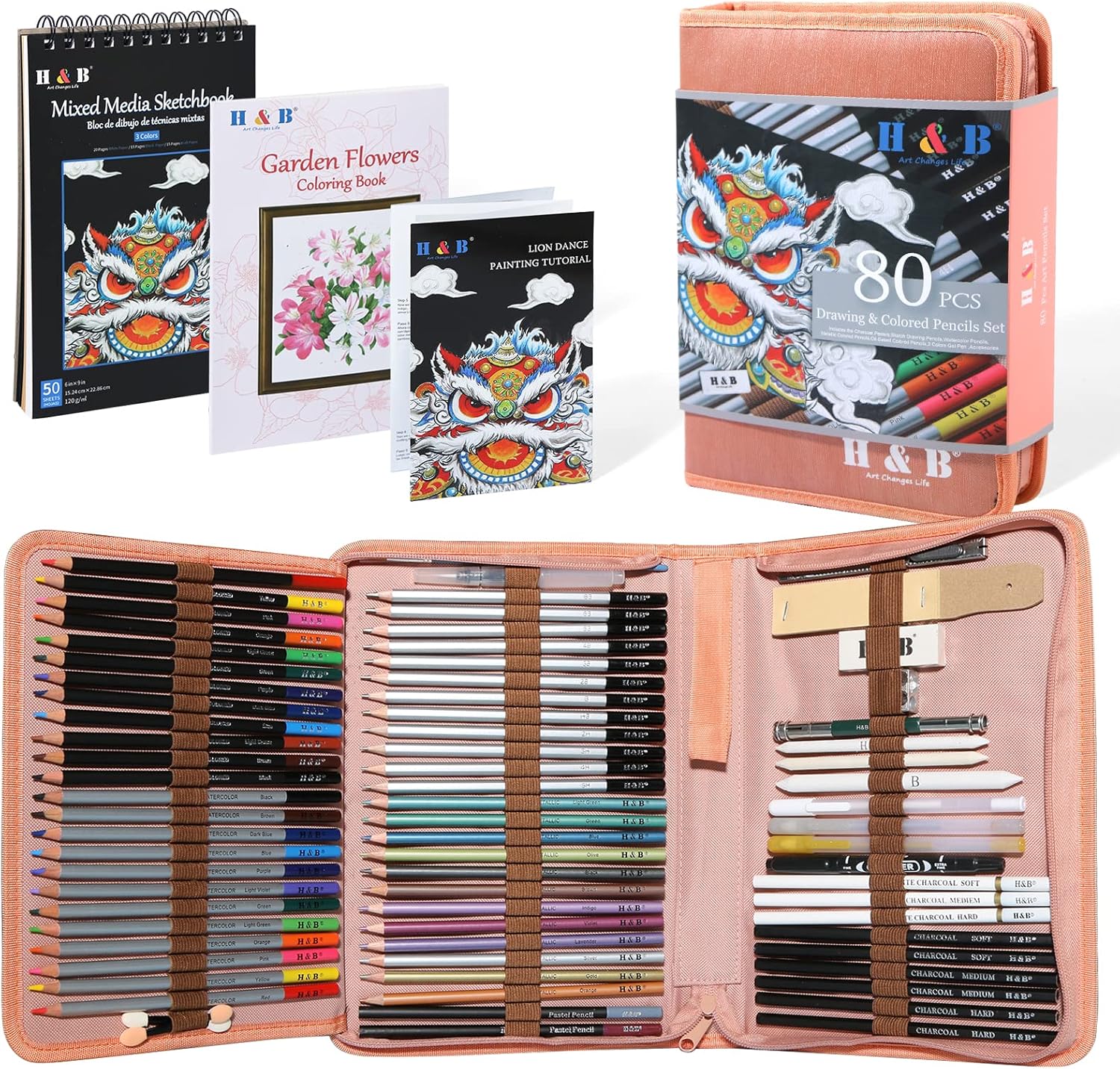 H & B 80PCS Artist Colouring Pencils Sketching Set, Drawing Set with Colouring B...