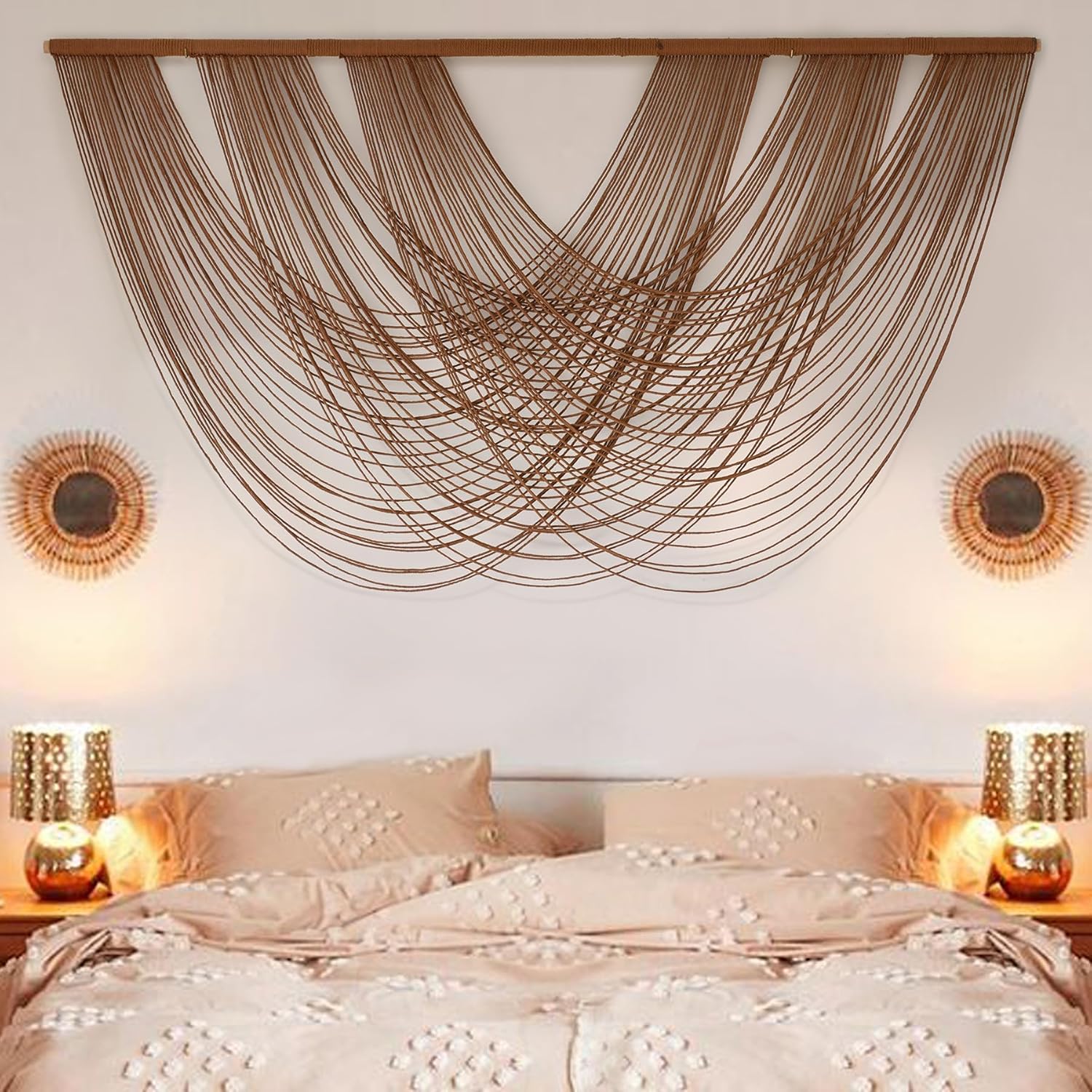 Flber Large Macrame Wall Hanging Brown Die-Dyed 57.00" W x 31.00" L Boho Wall De...