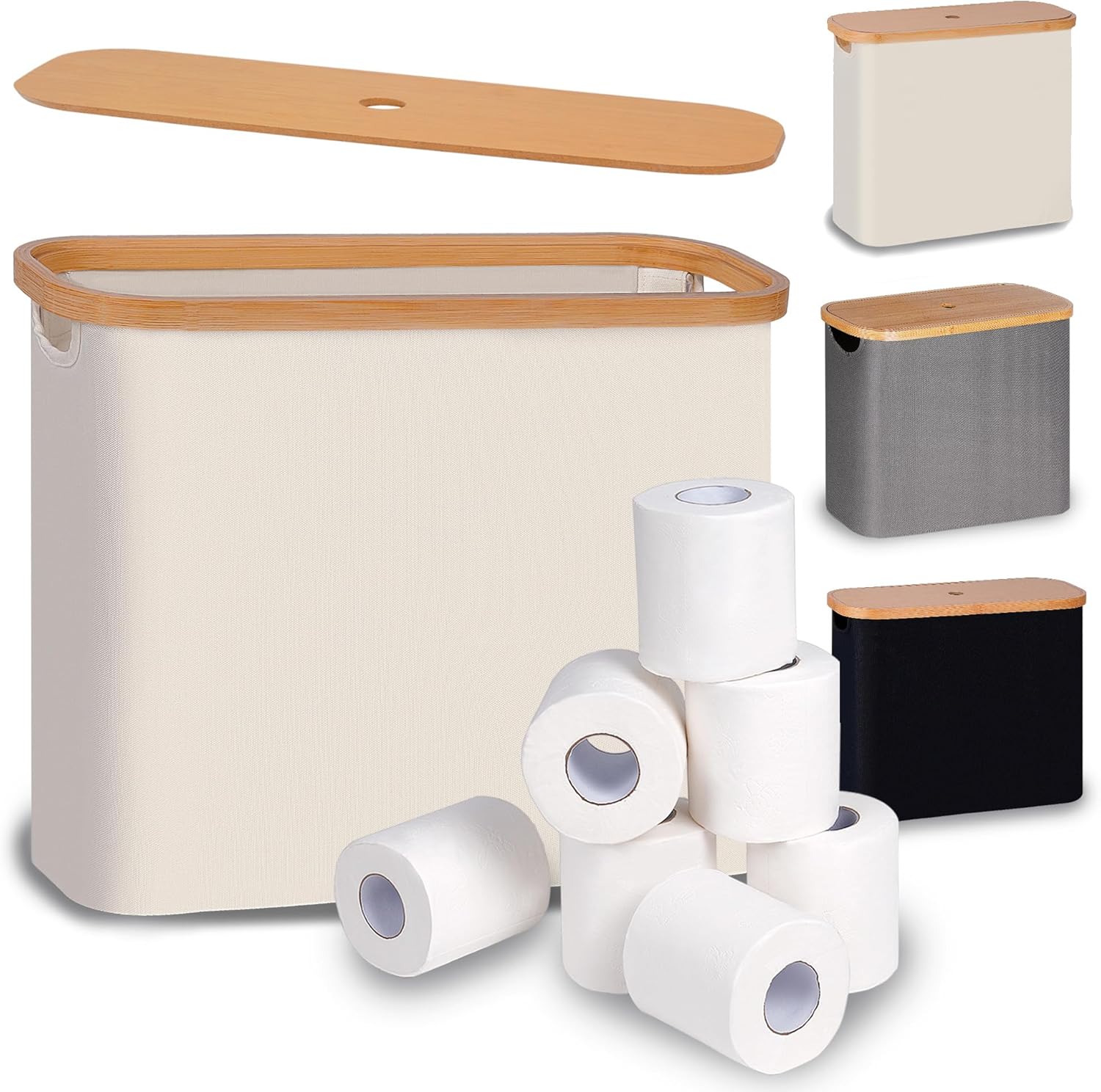 Toilet Paper Basket, Toilet Paper Storage with Lid, Toilet Paper Organizer for B...