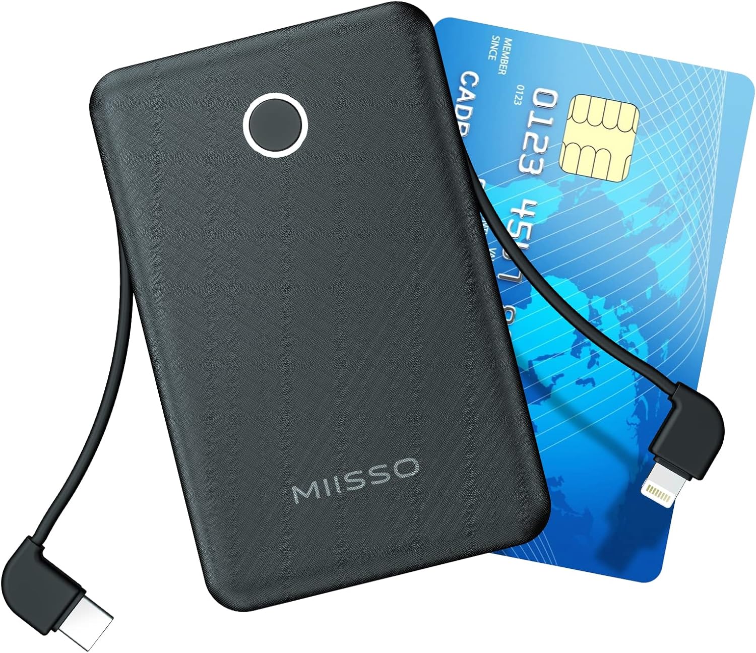 6000mah Ultra Slim Built in Cables Power Bank, Card Size Built in USB C Cords Ba...
