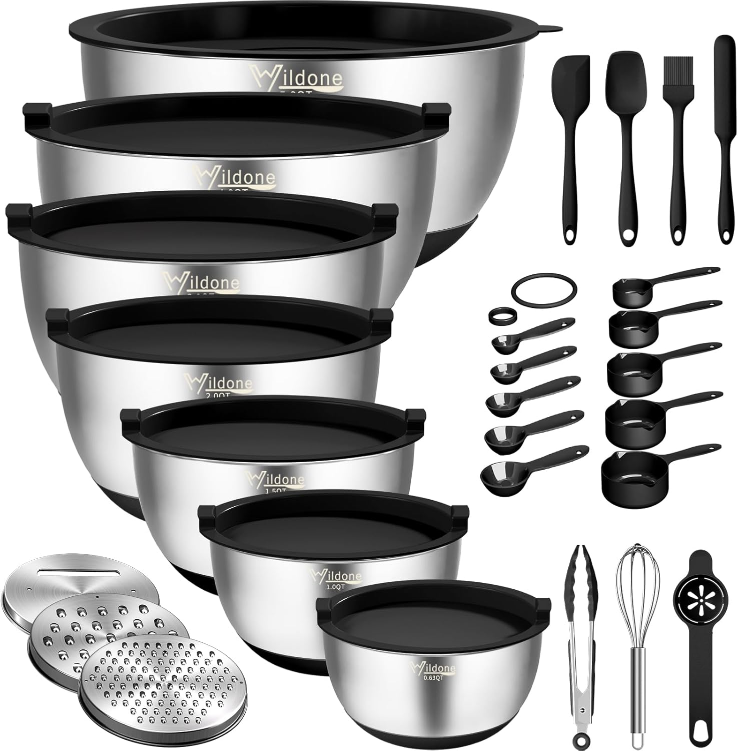 Wildone Mixing Bowls with Airtight Lids, 27 PCS Stainless Steel Nesting Bowls, w...