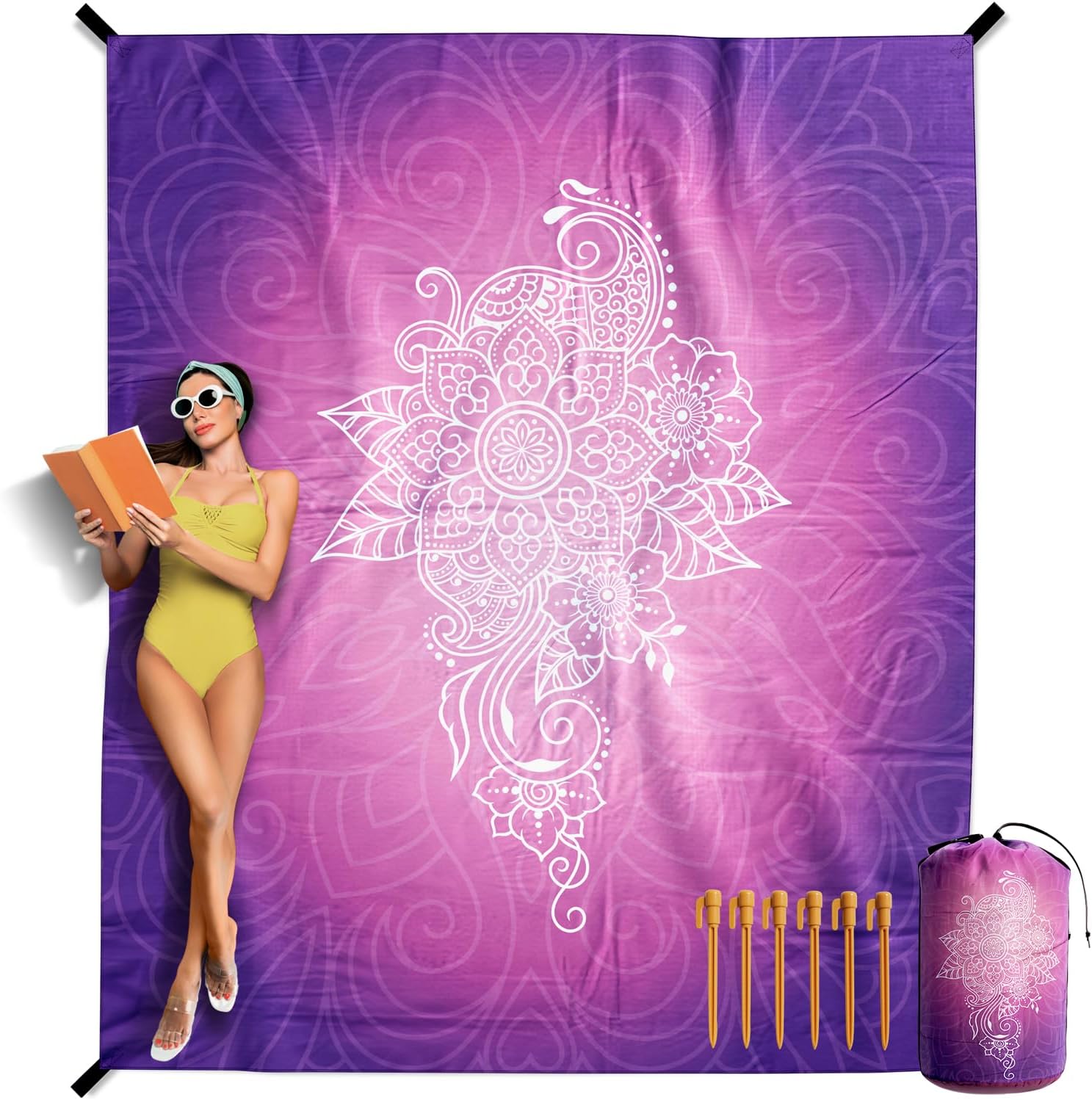 VENTURE 4TH Family-Size Beach Blanket: Sandproof, Waterproof, Lightweight & Comp...