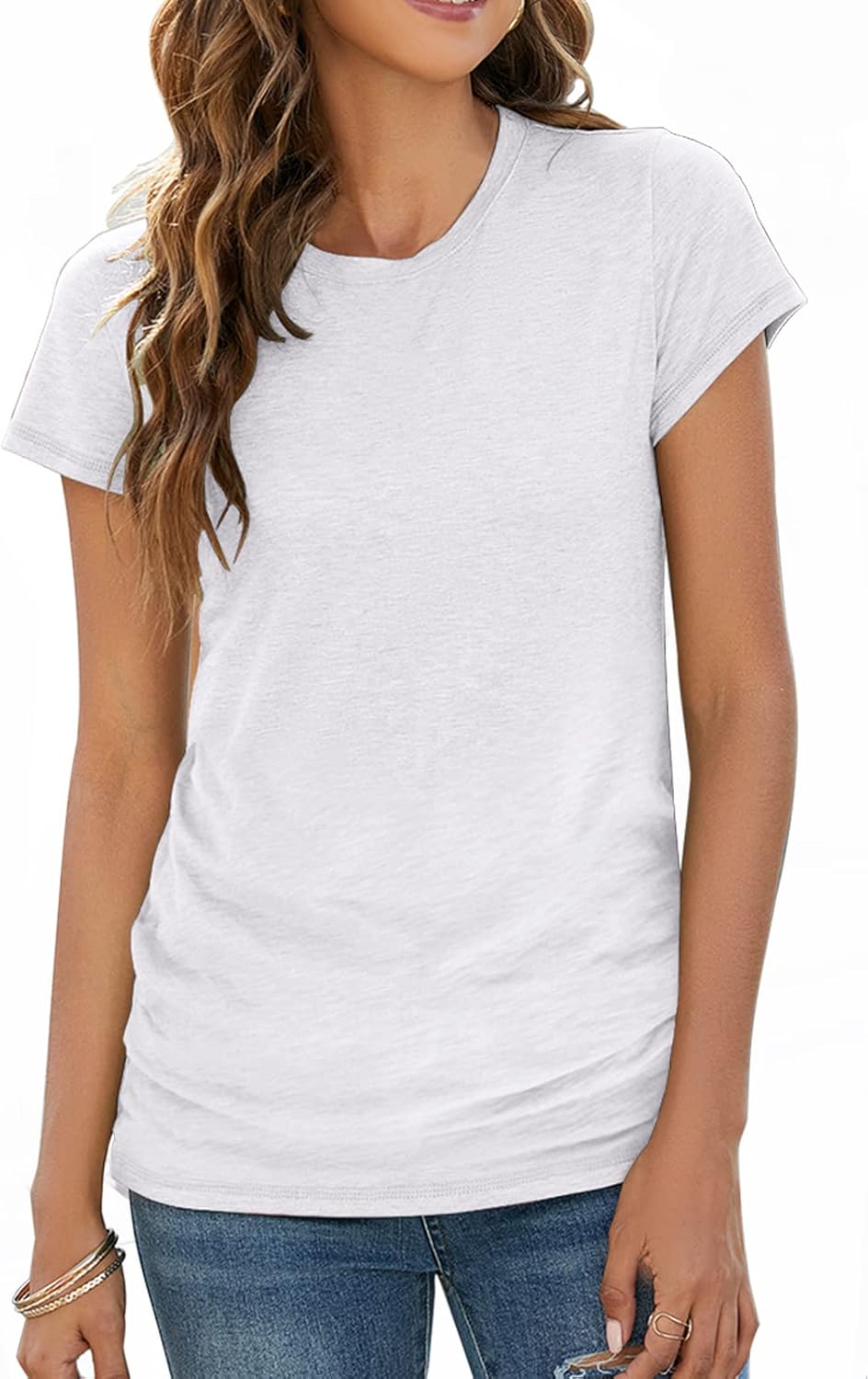 Sherosa Womens T Shirts Short Sleeve Crew Neck Shirts Basic Tee Tops Blouse Medi...