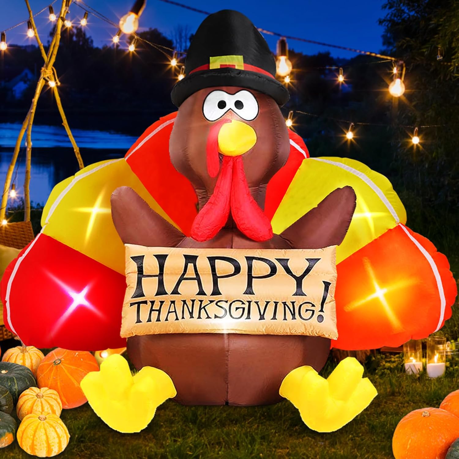 Danxilu 6FT Thanksgiving Inflatables Turkey Decorations with Colorful Tail & Pil...